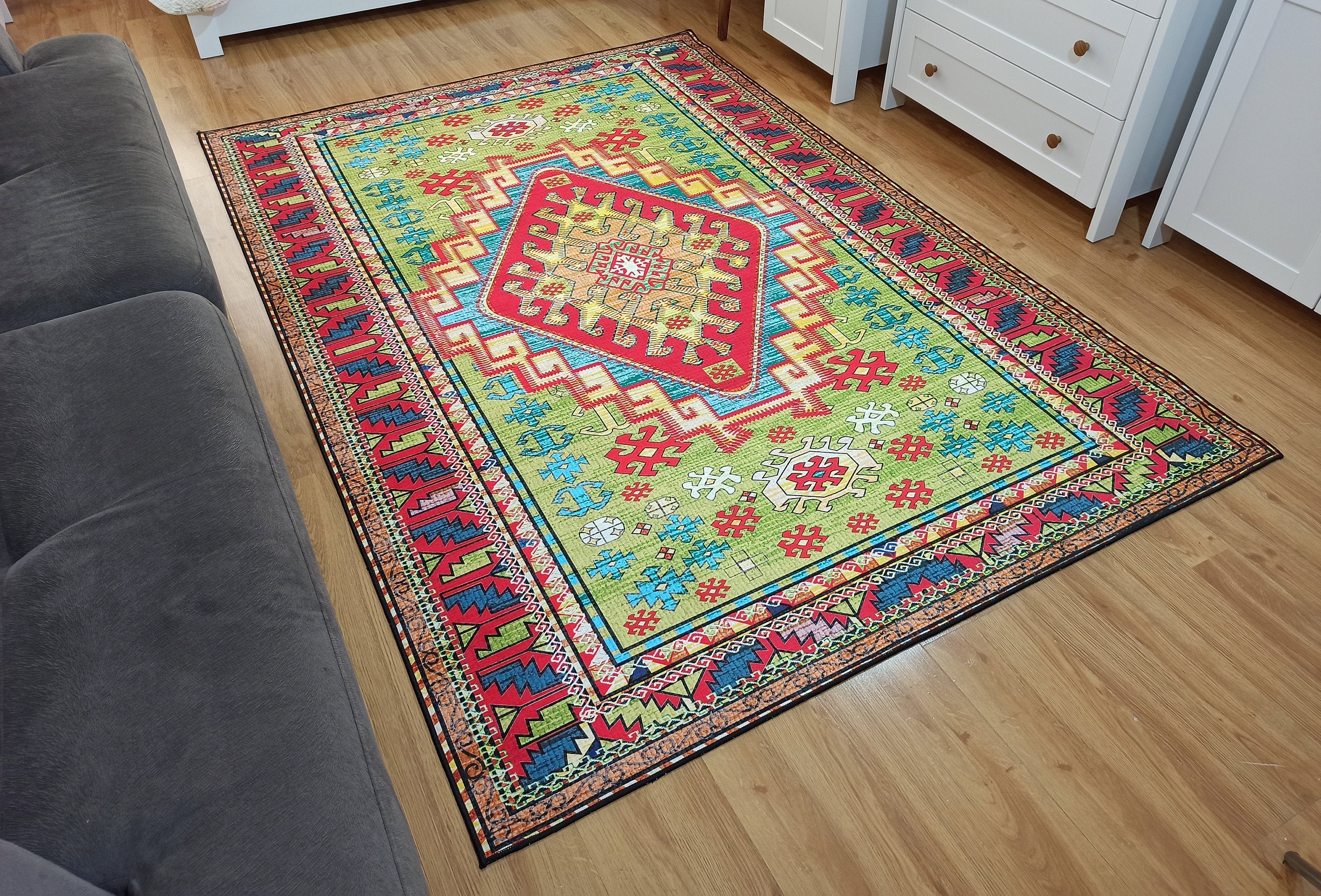 Nalan Rug Oriental Colorful Green Red Rug