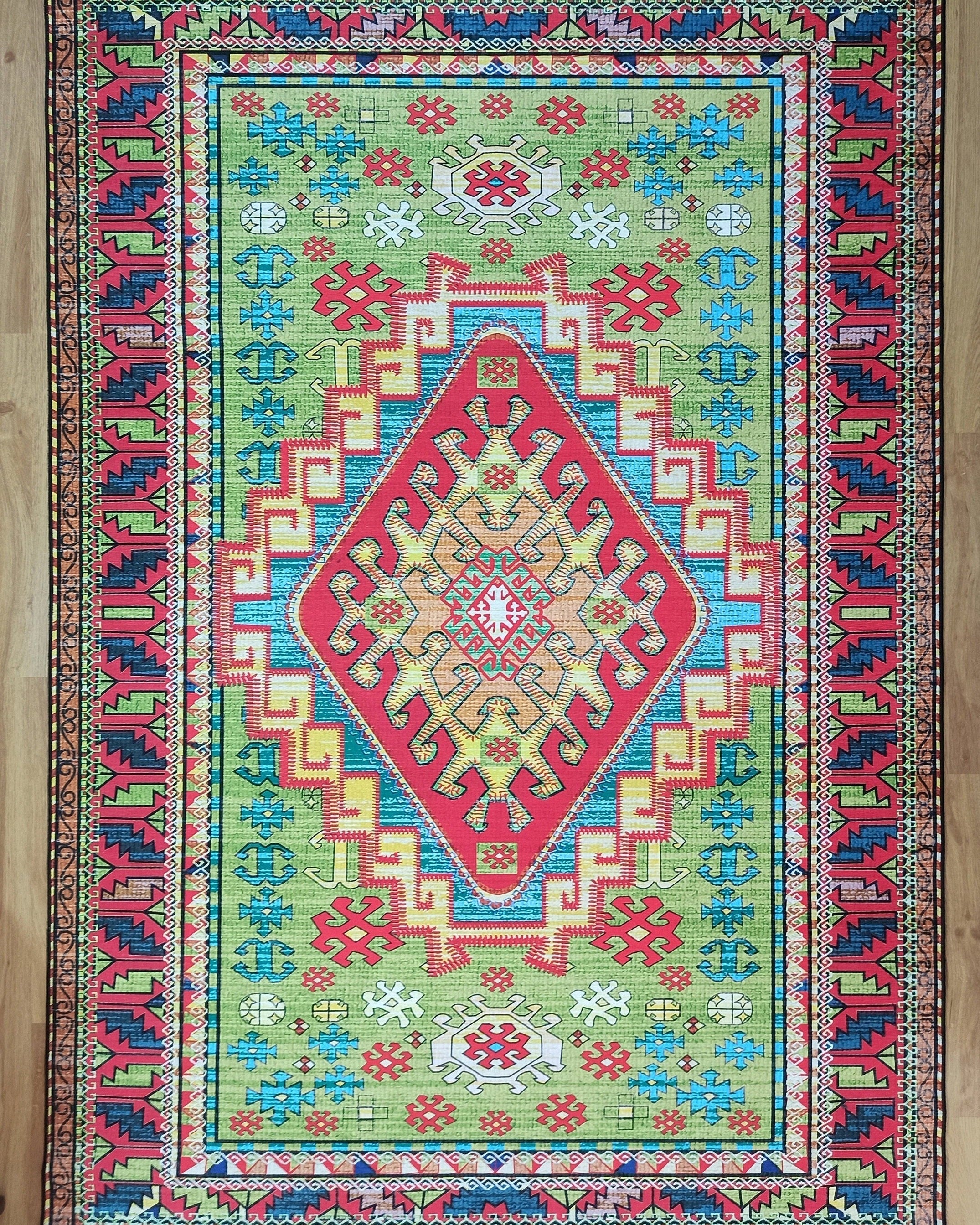 Nalan Rug Oriental Colorful Green Red Rug