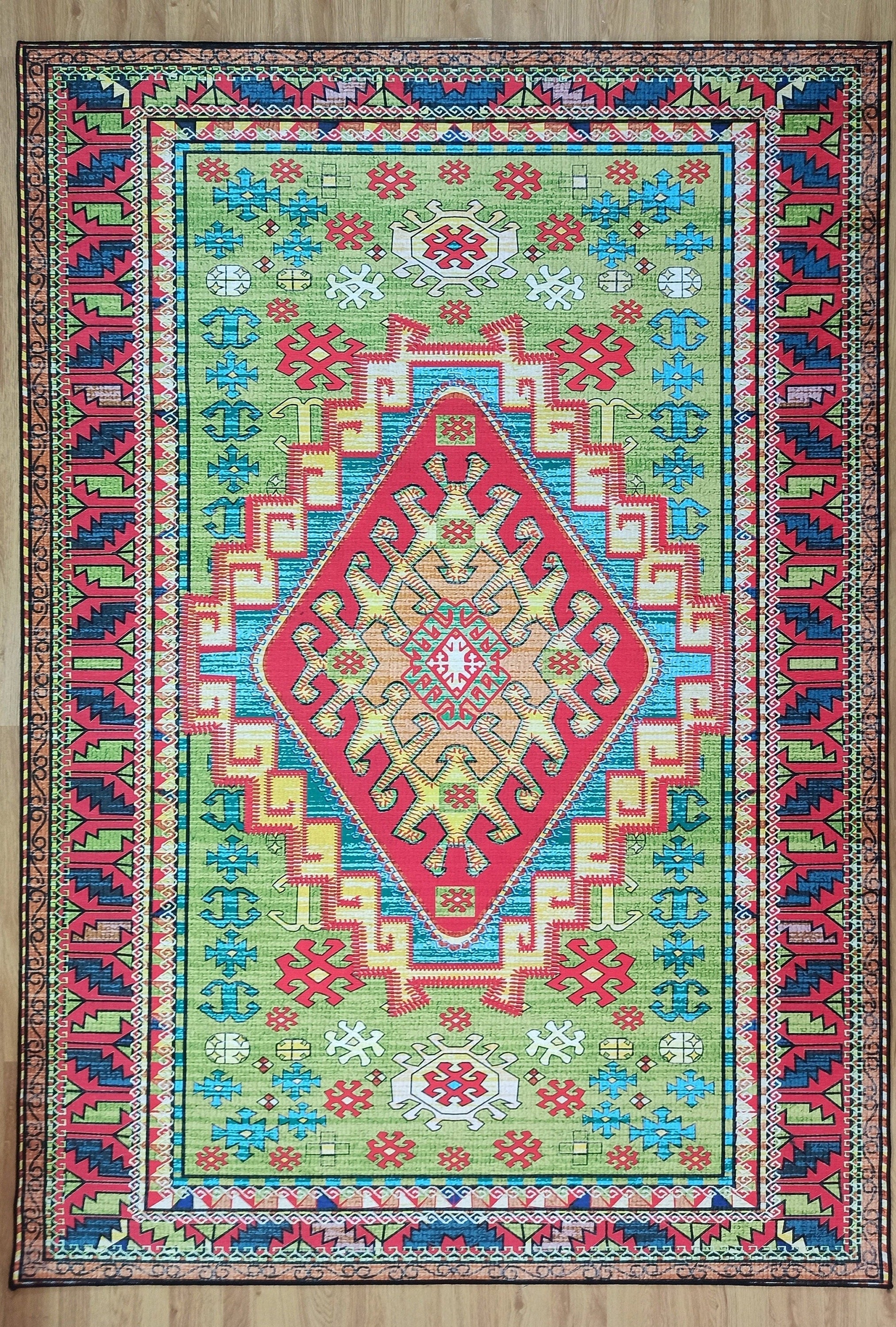 Nalan Rug Oriental Colorful Green Red Rug