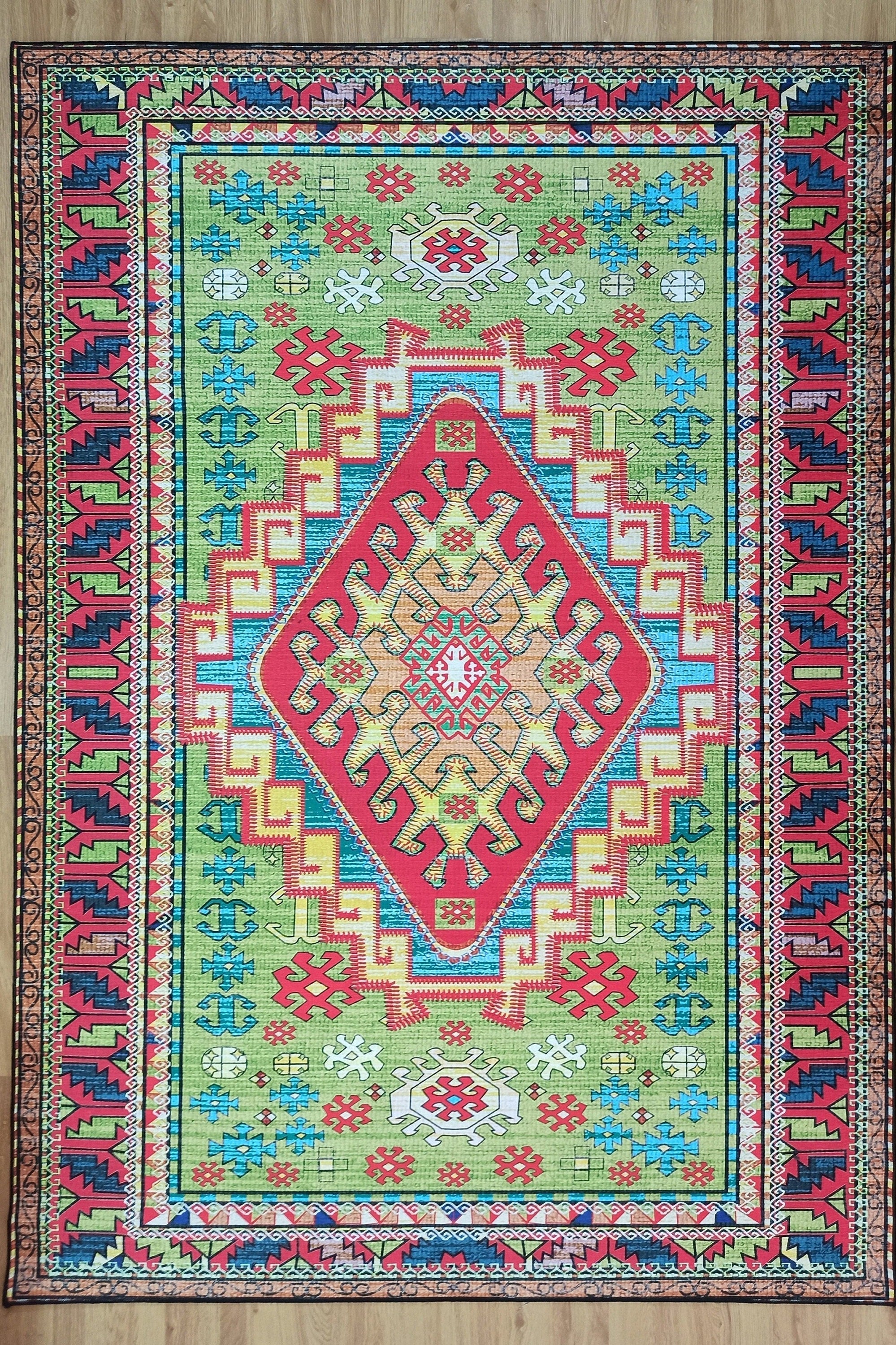 Nalan Rug Oriental Colorful Green Red Rug