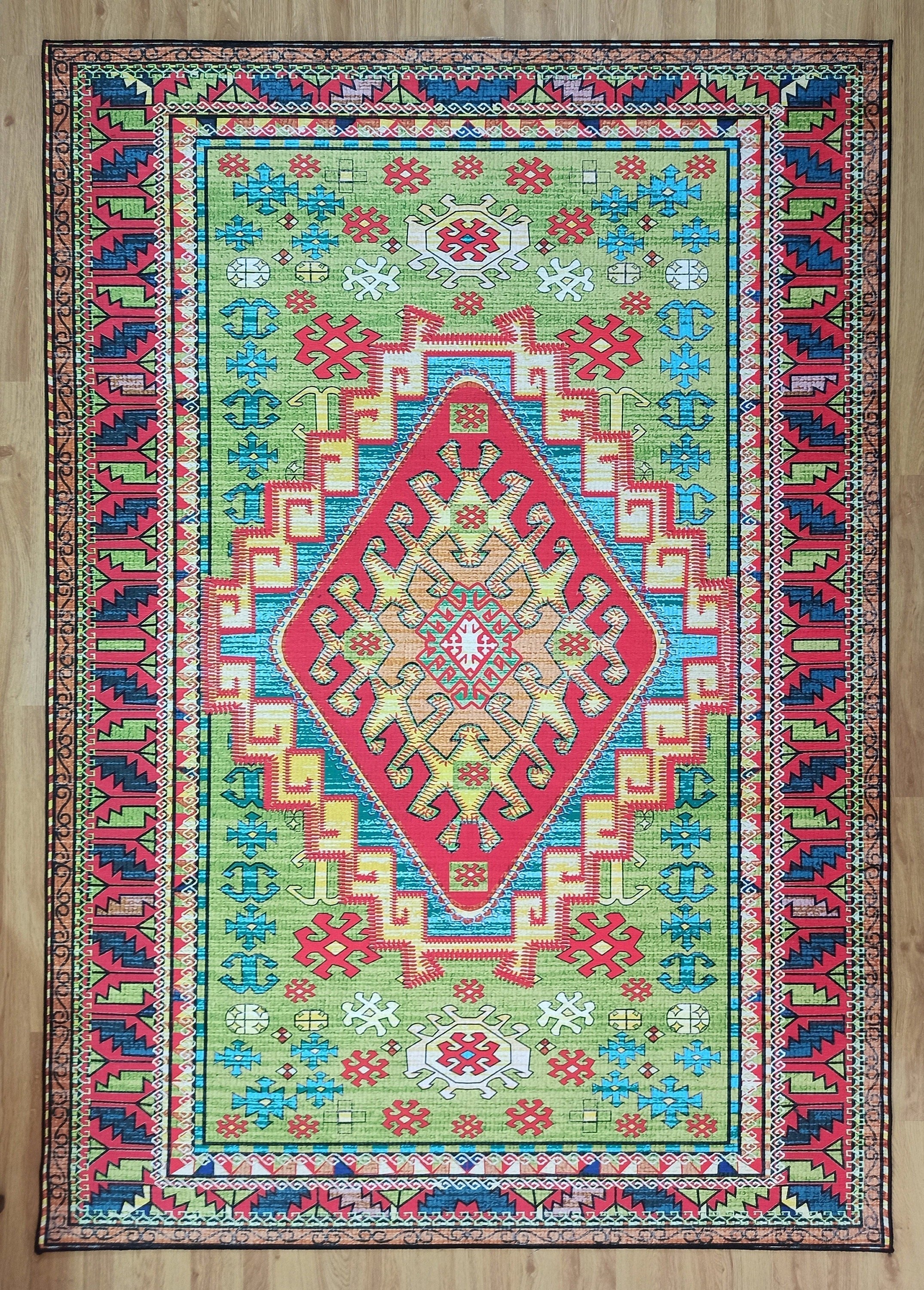 Nalan Rug Oriental Colorful Green Red Rug