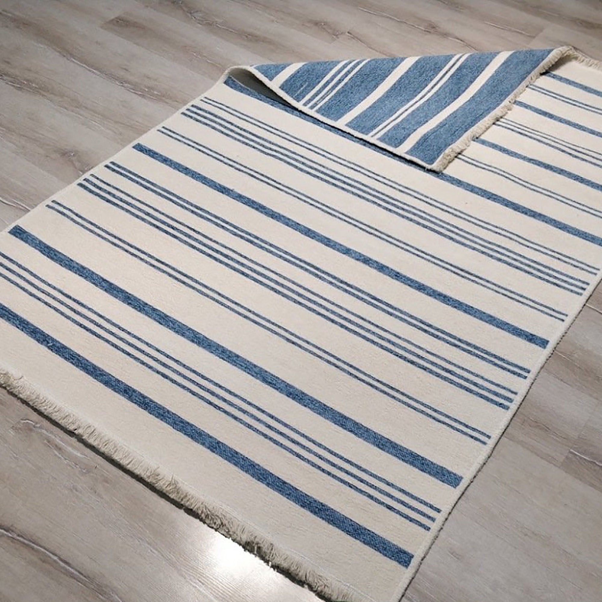 Nama Reversible Kilim Pastel Blue Neutral White Rug