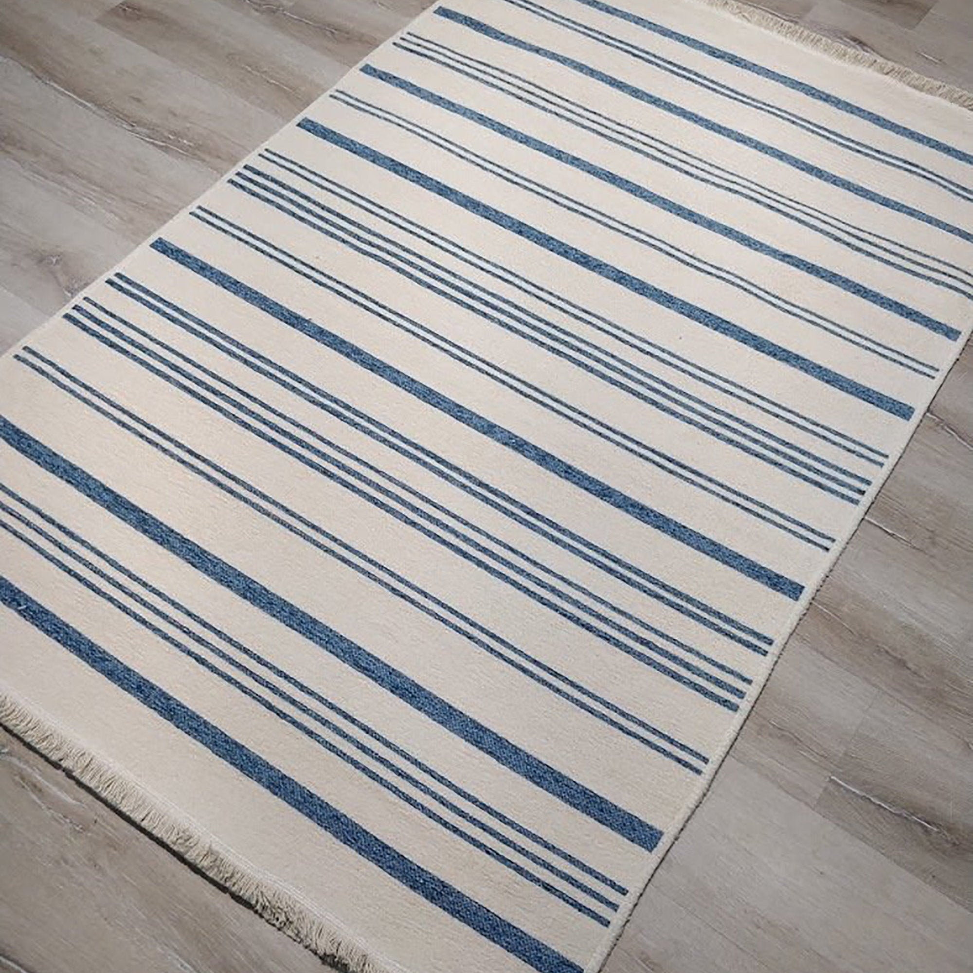 Nama Reversible Kilim Pastel Blue Neutral White Rug