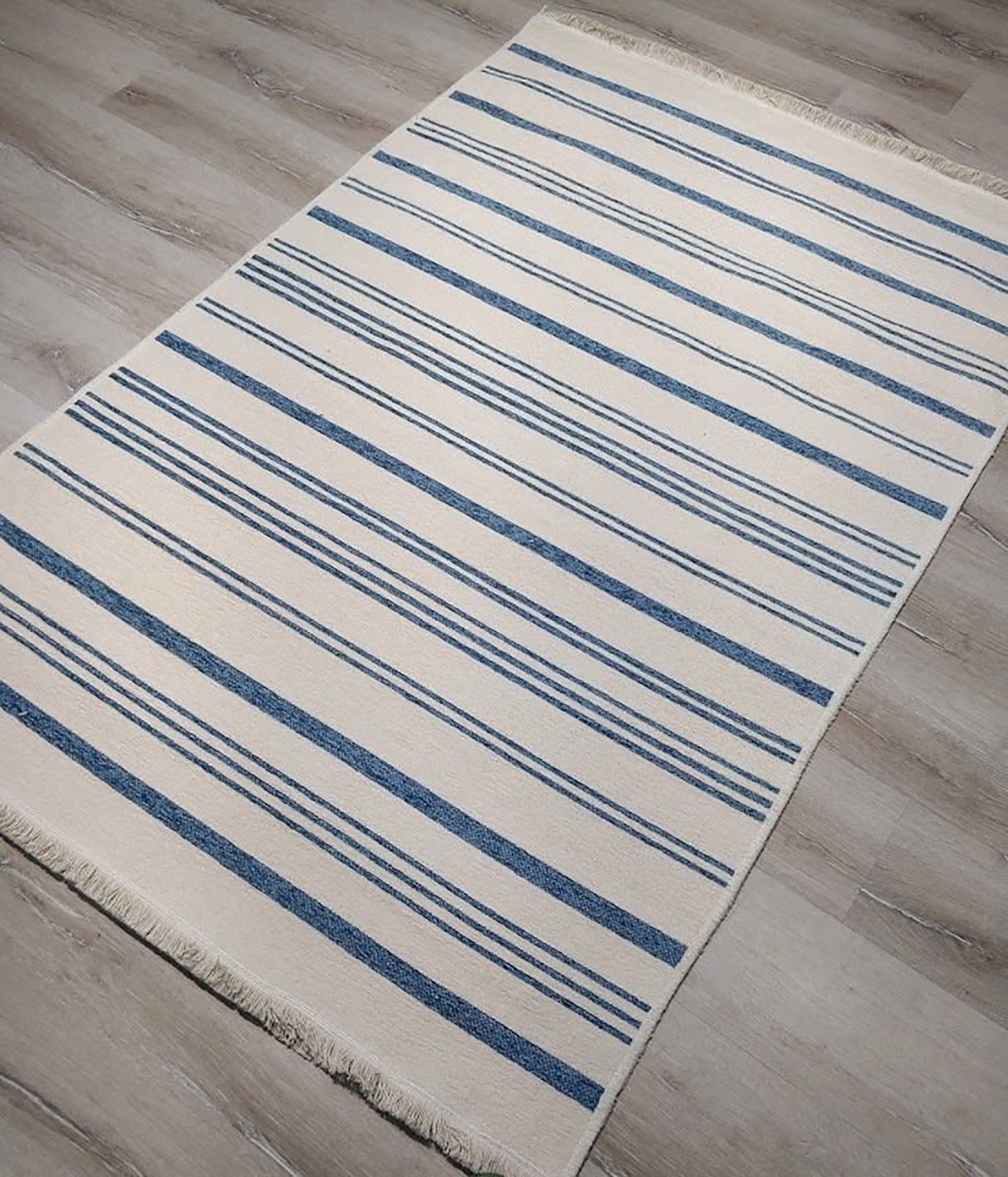 Nama Reversible Kilim Pastel Blue Neutral White Rug
