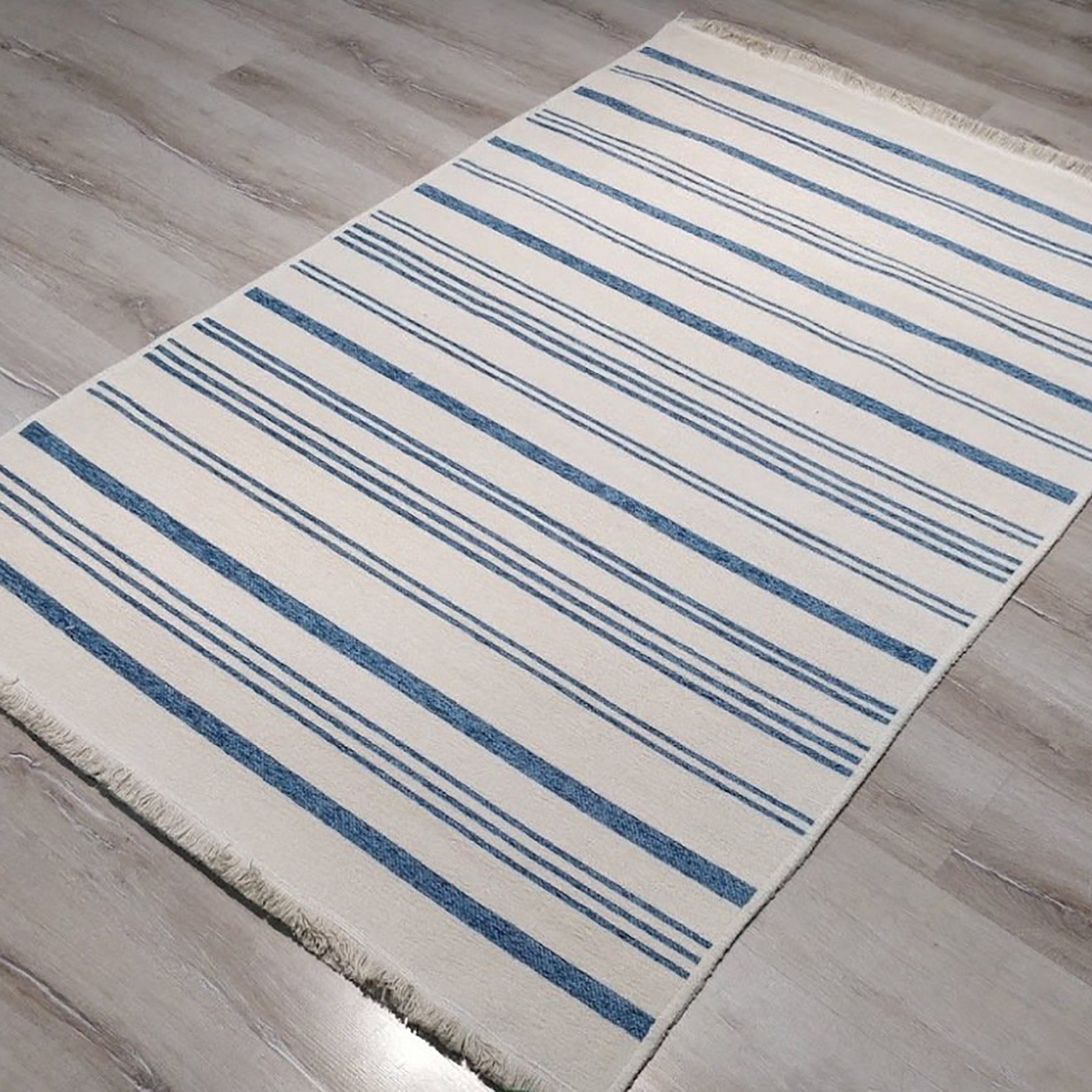 Nama Reversible Kilim Pastel Blue Neutral White Rug