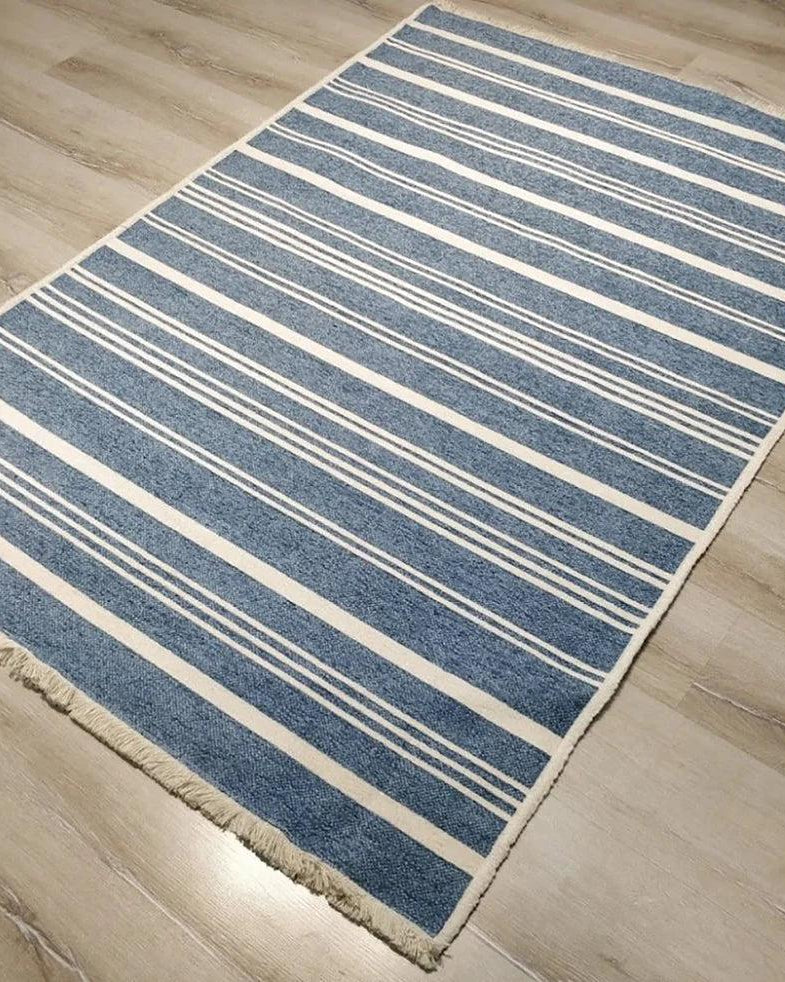 Nama Reversible Kilim Pastel Blue Neutral White Rug