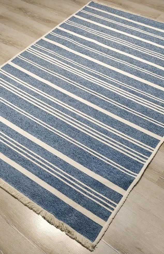 Nama Reversible Kilim Pastel Blue Neutral White Rug