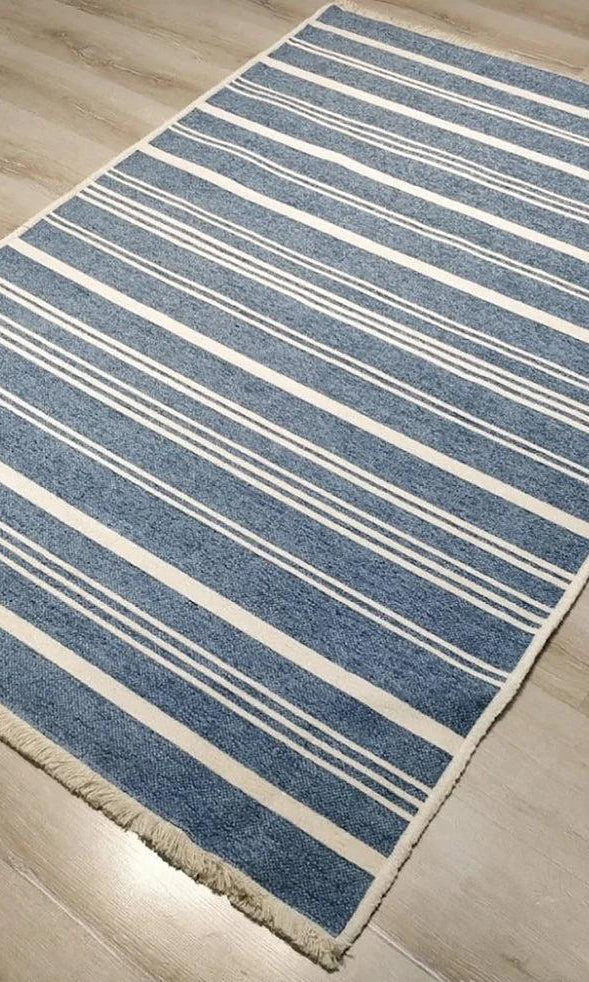 Nama Reversible Kilim Pastel Blue Neutral White Rug