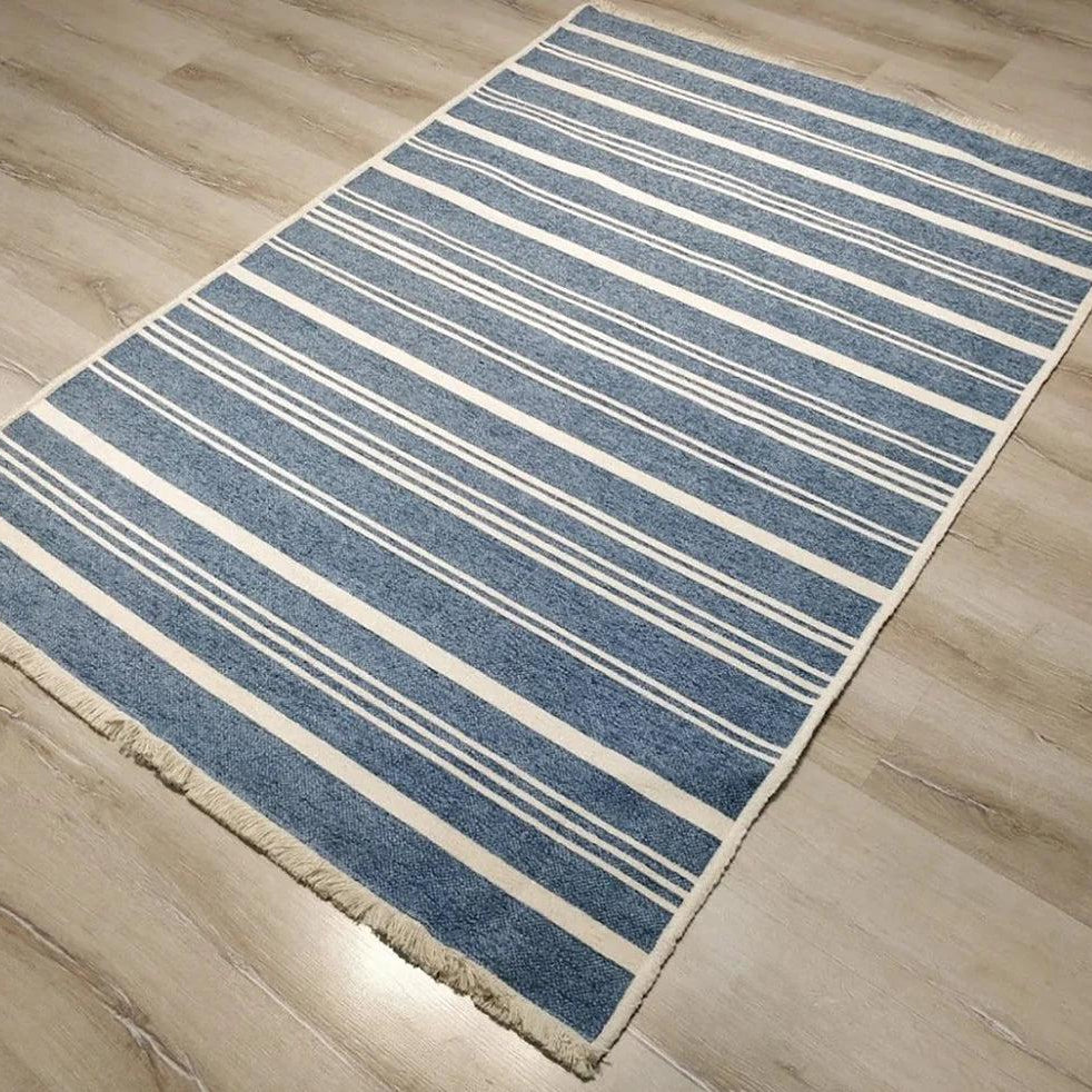 Nama Reversible Kilim Pastel Blue Neutral White Rug
