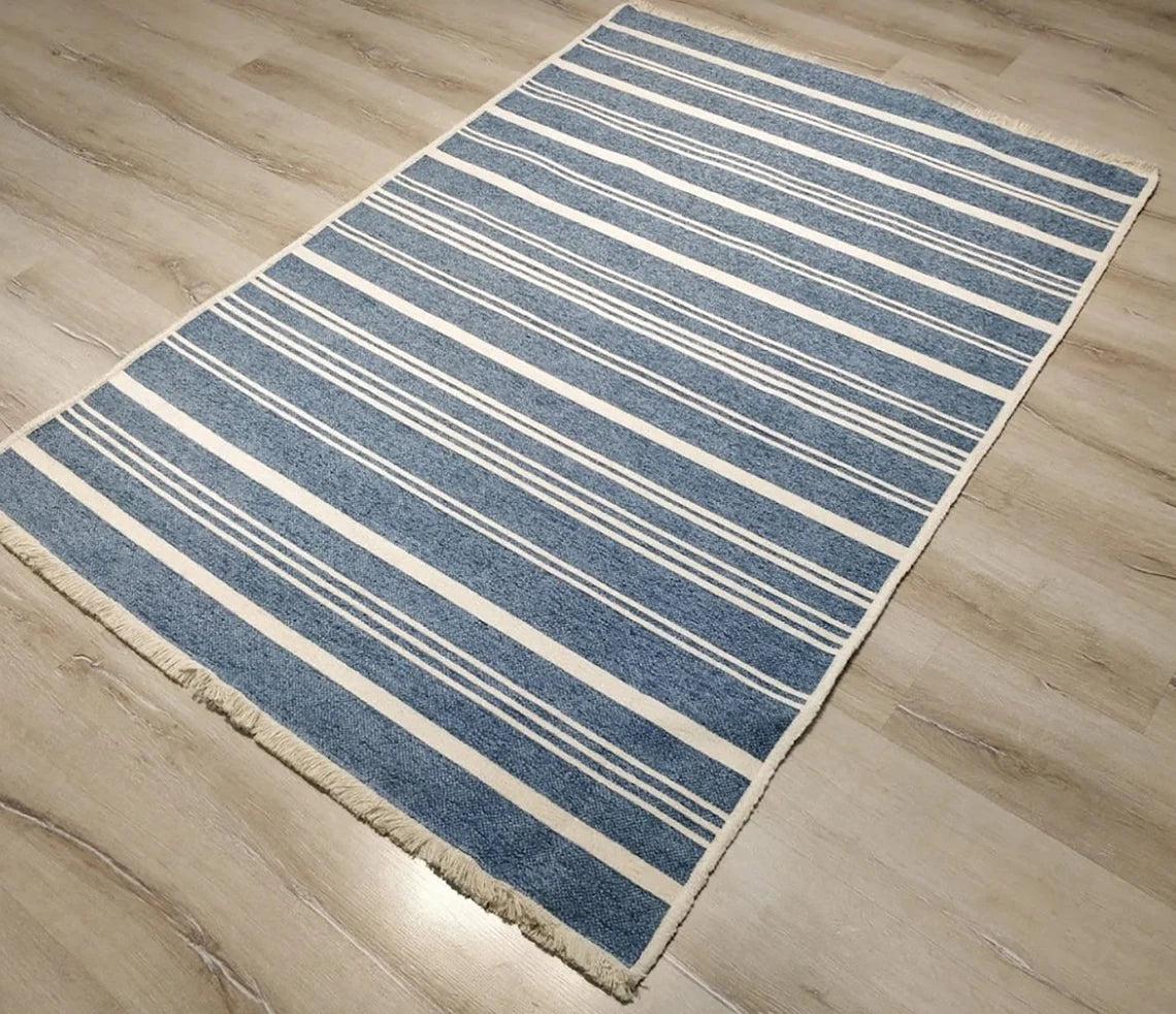 Nama Reversible Kilim Pastel Blue Neutral White Rug