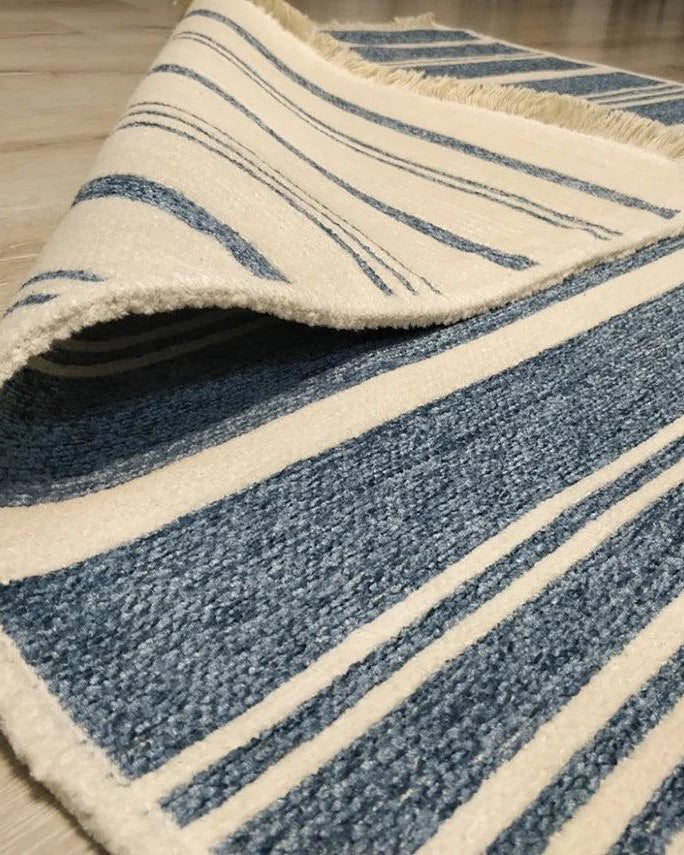 Nama Reversible Kilim Pastel Blue Neutral White Rug