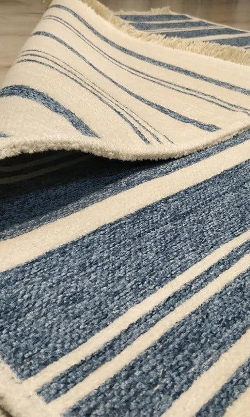 Nama Reversible Kilim Pastel Blue Neutral White Rug