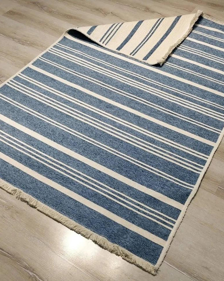 Nama Reversible Kilim Pastel Blue Neutral White Rug
