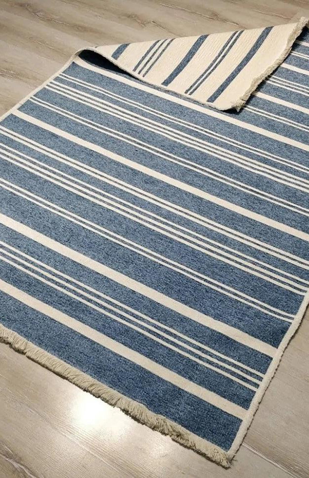 Nama Reversible Kilim Pastel Blue Neutral White Rug