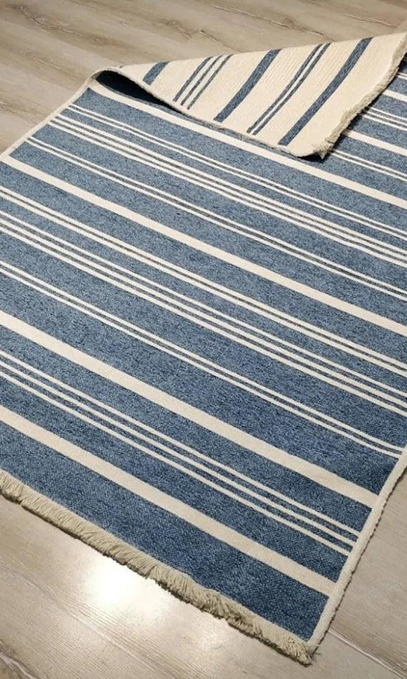 Nama Reversible Kilim Pastel Blue Neutral White Rug