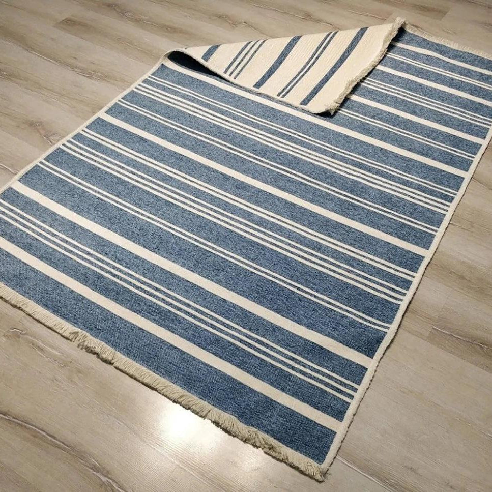 Nama Reversible Kilim Pastel Blue Neutral White Rug