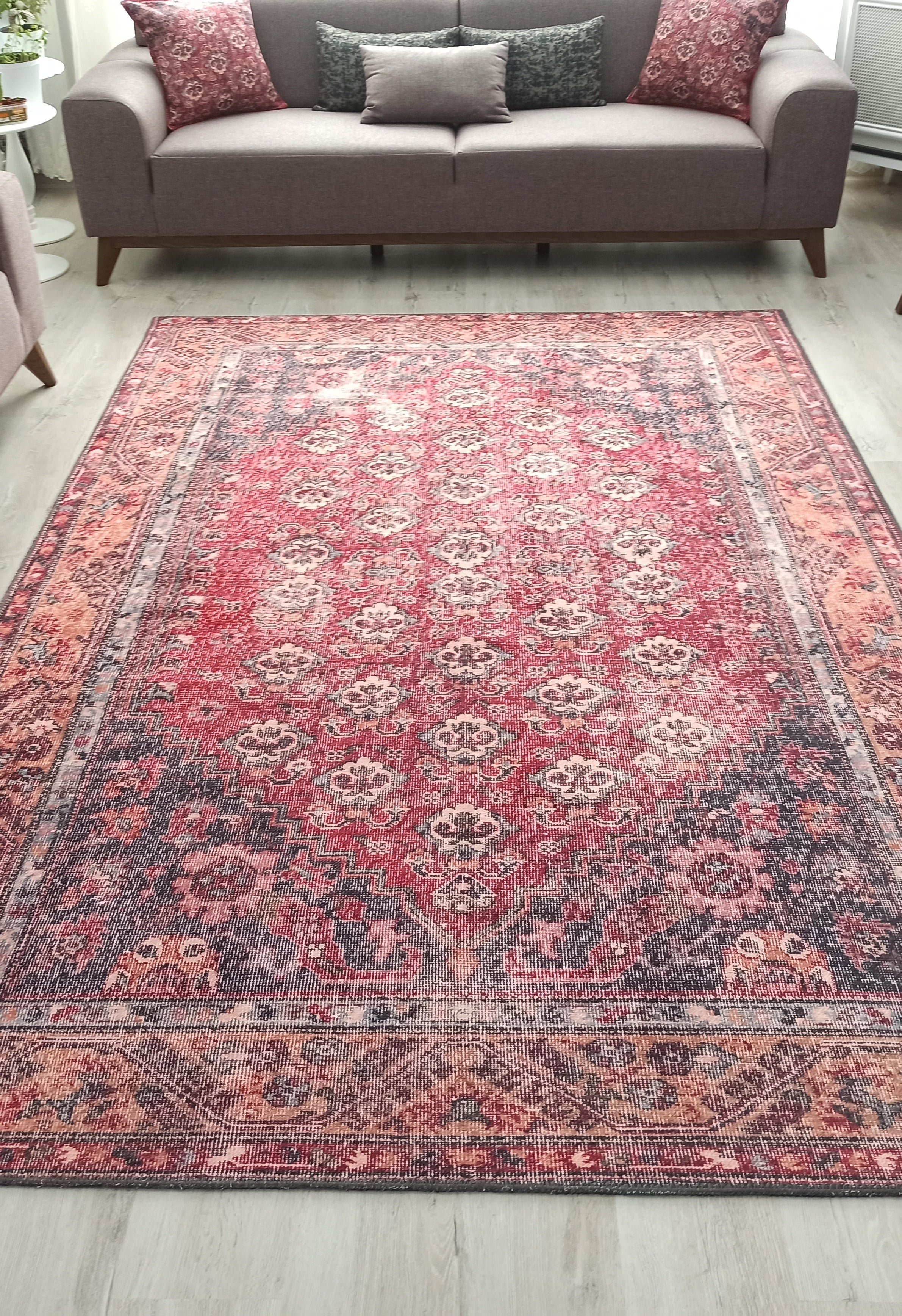 Nara Rug Turkish Red Orange Gray Rug