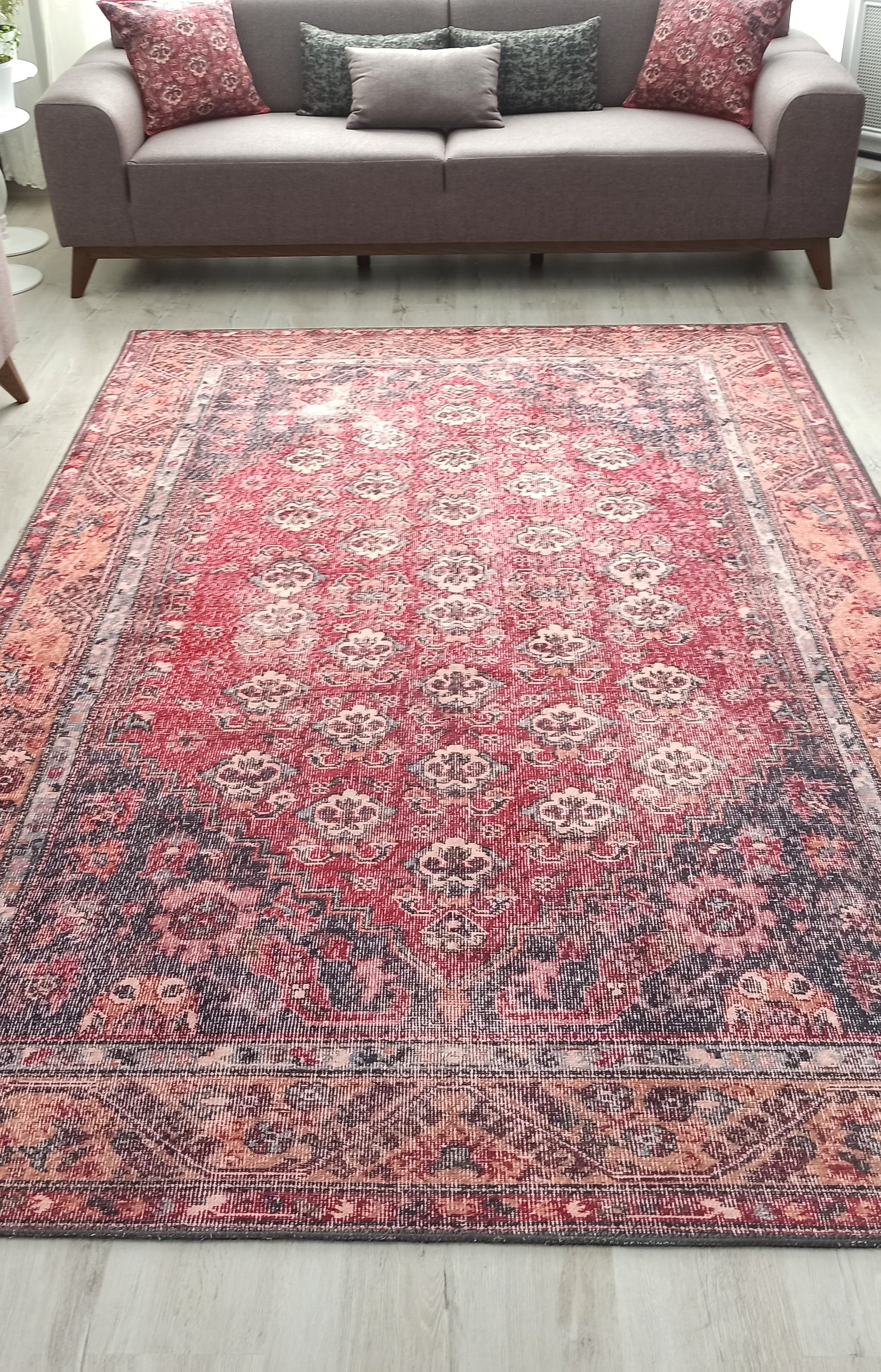 Nara Rug Turkish Red Orange Gray Rug
