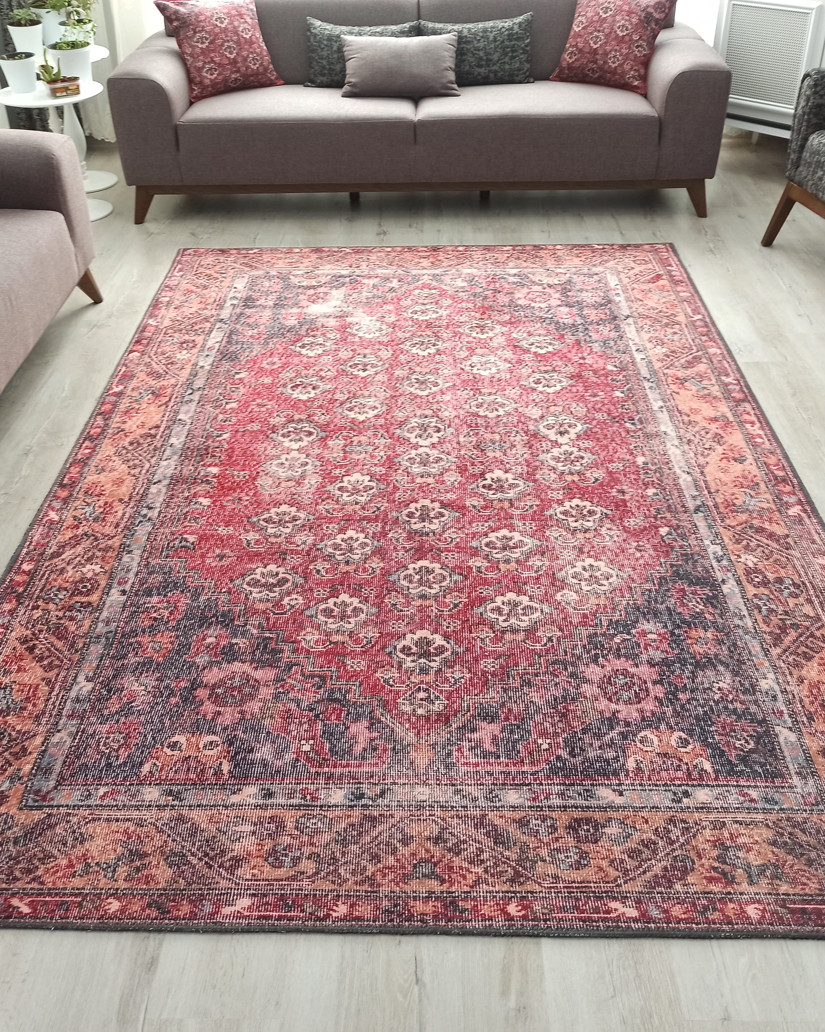 Nara Rug Turkish Red Orange Gray Rug