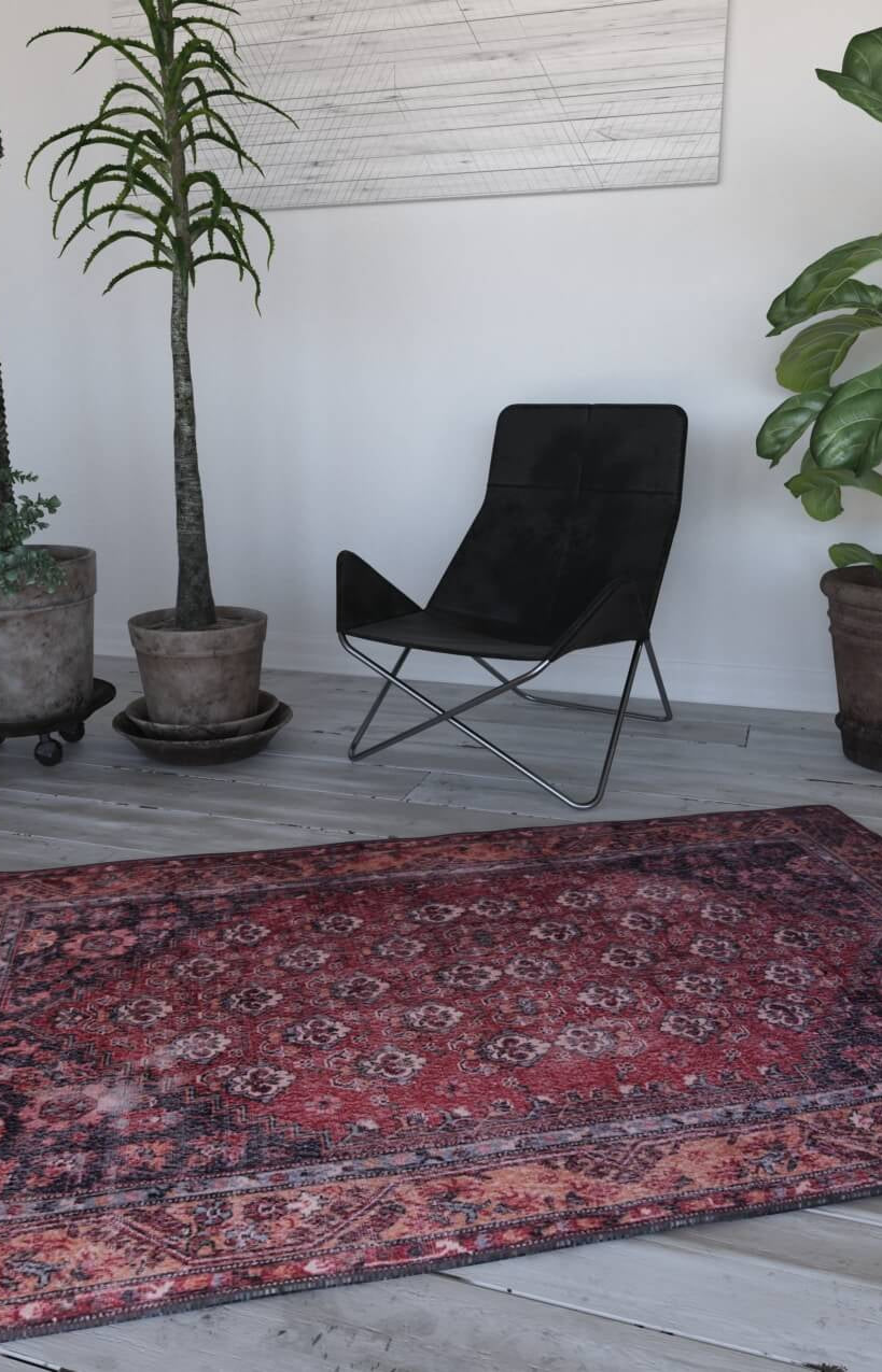 Nara Rug Turkish Red Orange Gray Rug