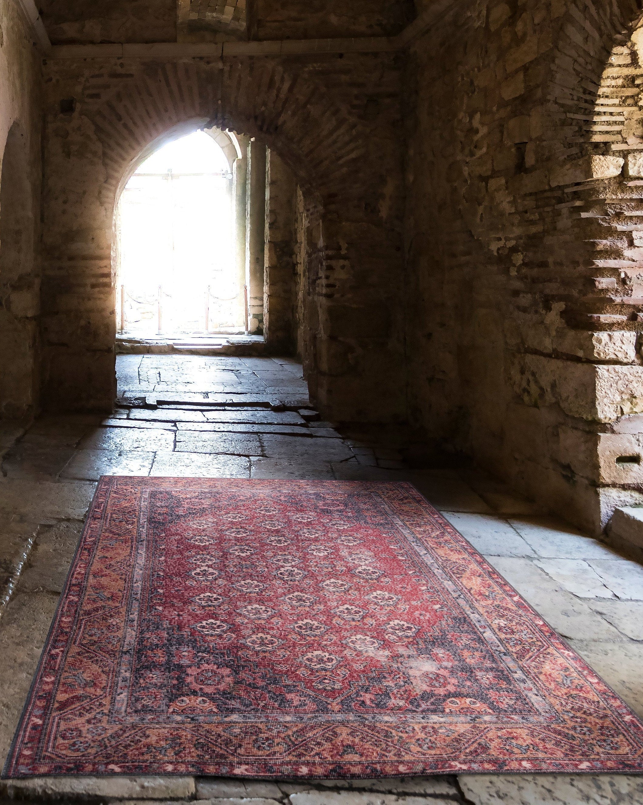 Nara Rug Turkish Red Orange Gray Rug