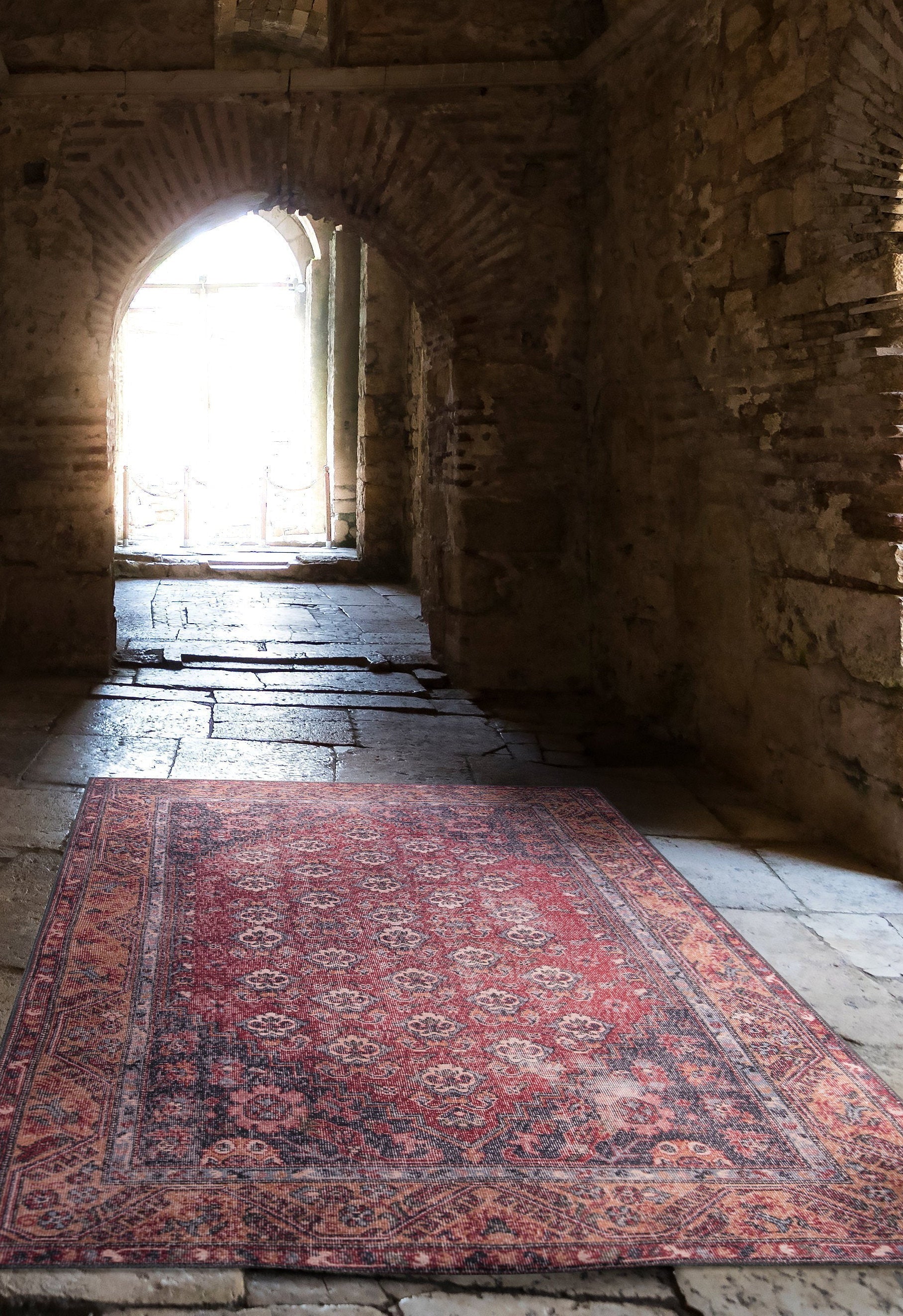 Nara Rug Turkish Red Orange Gray Rug