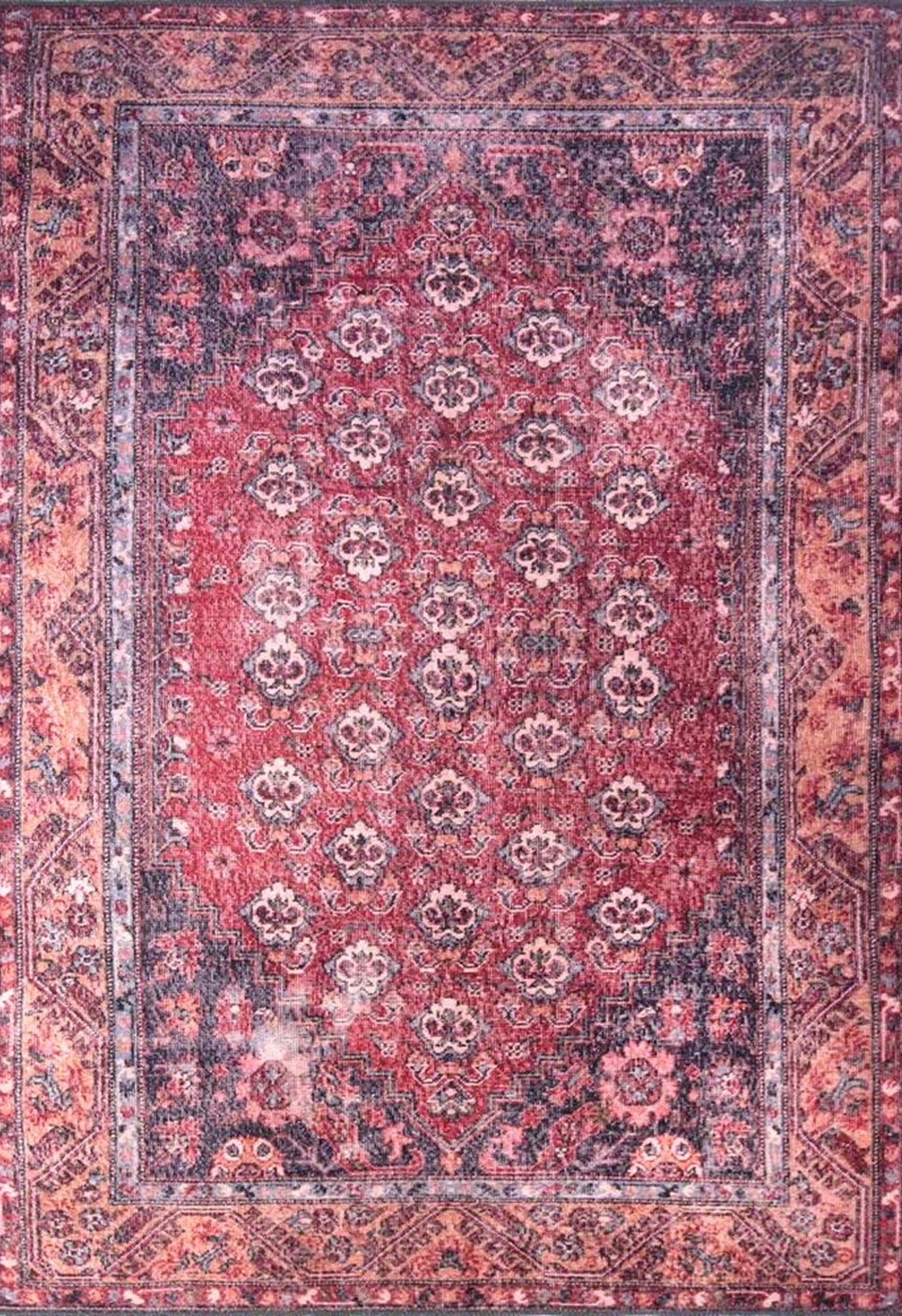 Nara Rug Turkish Red Orange Gray Rug