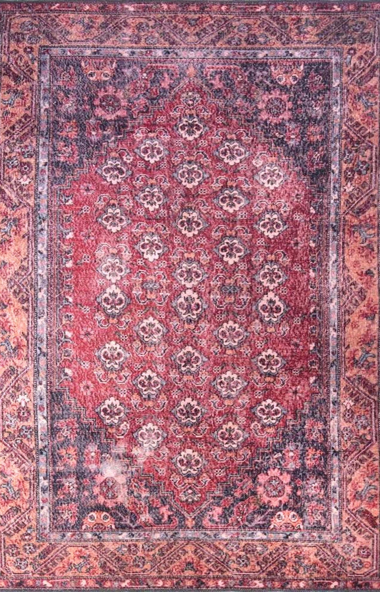 Nara Rug Turkish Red Orange Gray Rug
