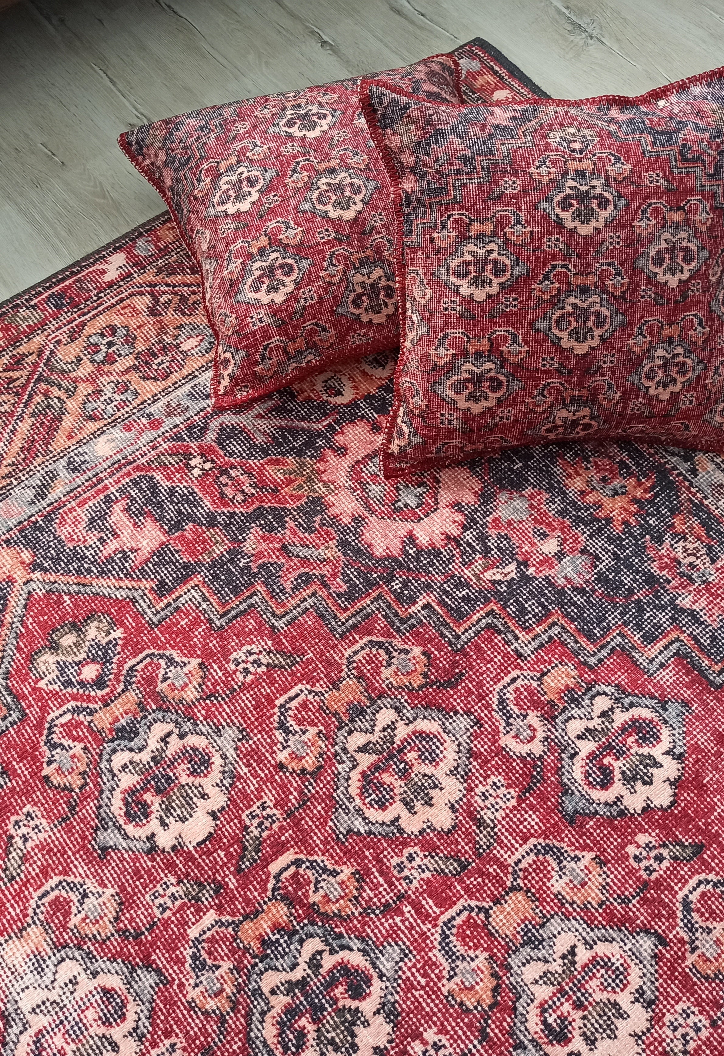 Nara Rug Turkish Red Orange Gray Rug