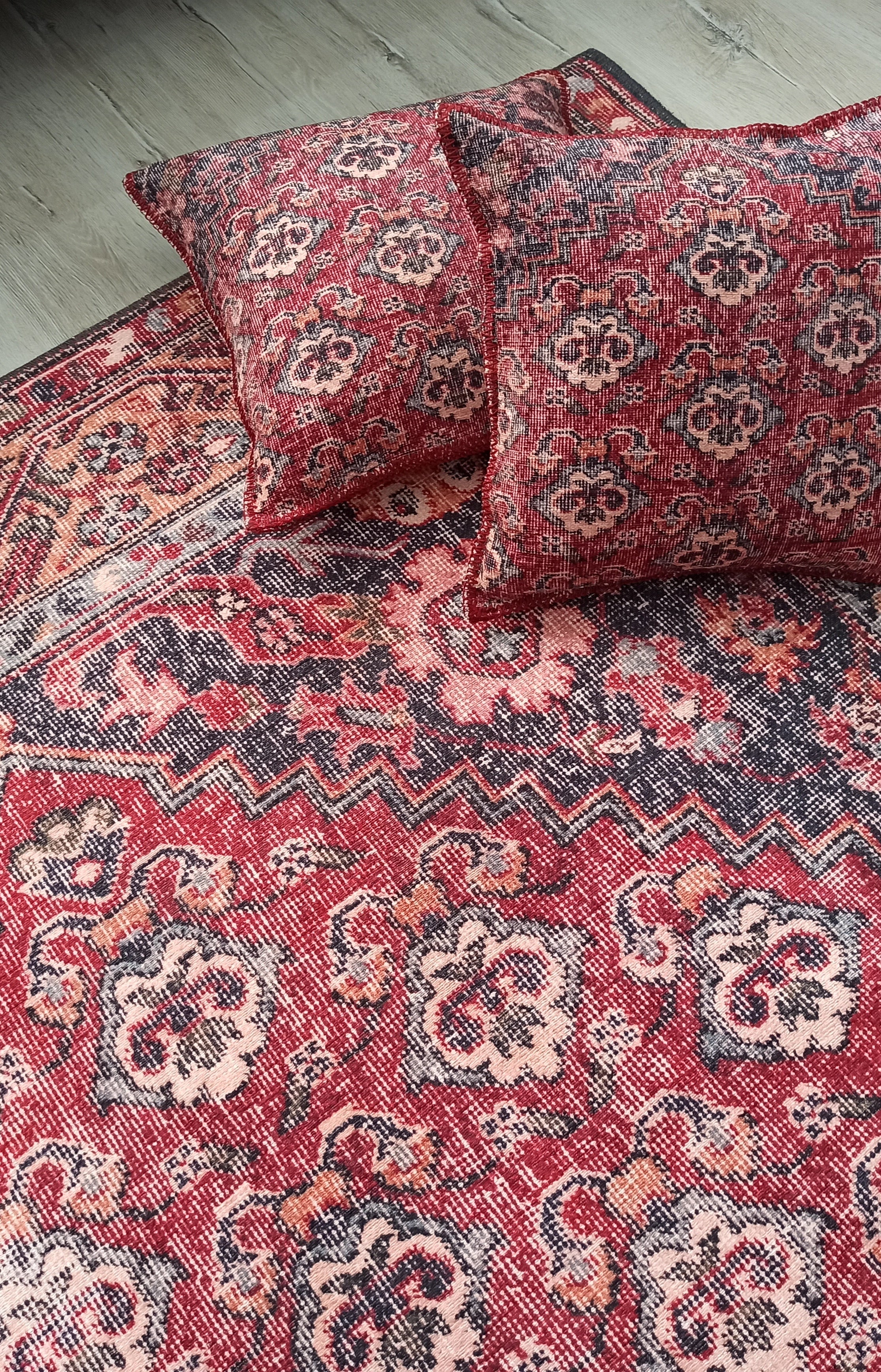 Nara Rug Turkish Red Orange Gray Rug