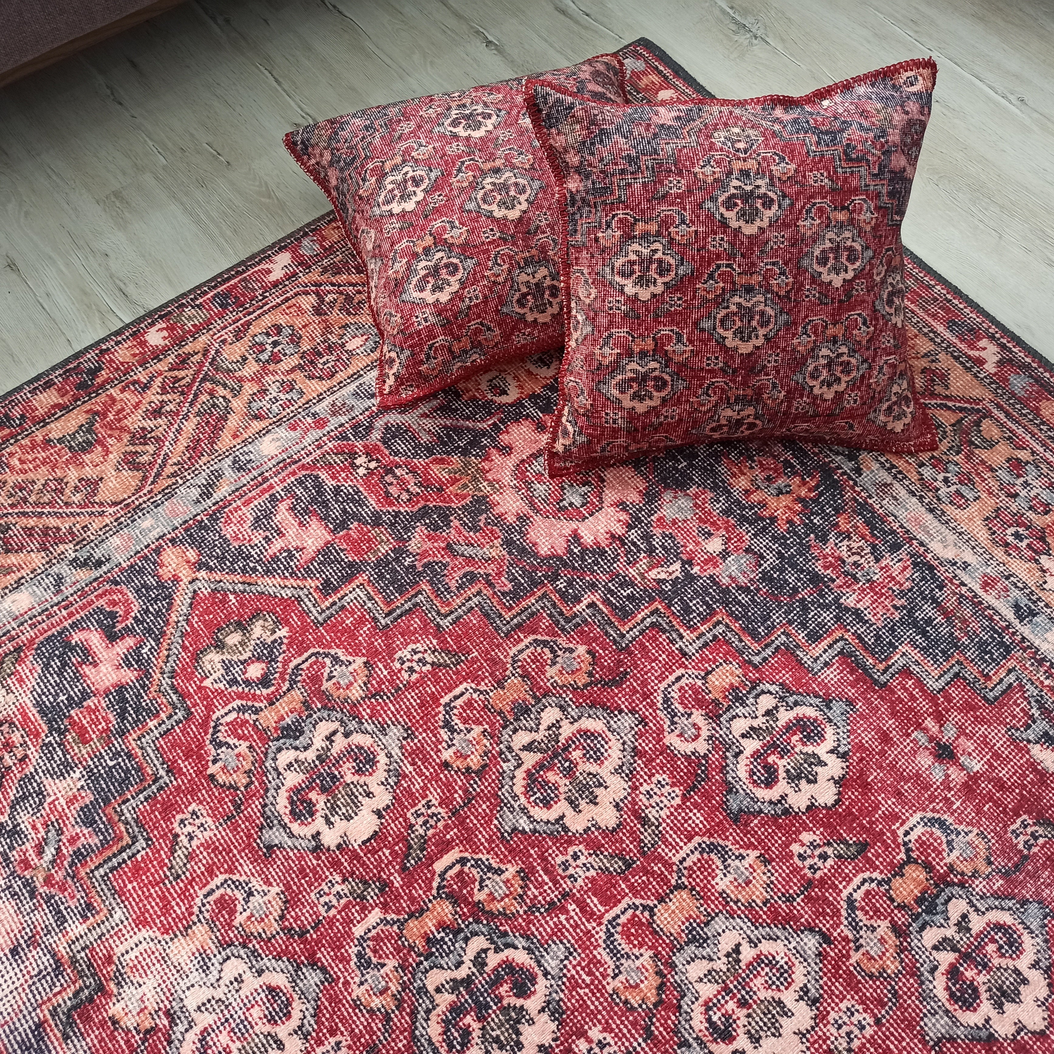 Nara Rug Turkish Red Orange Gray Rug