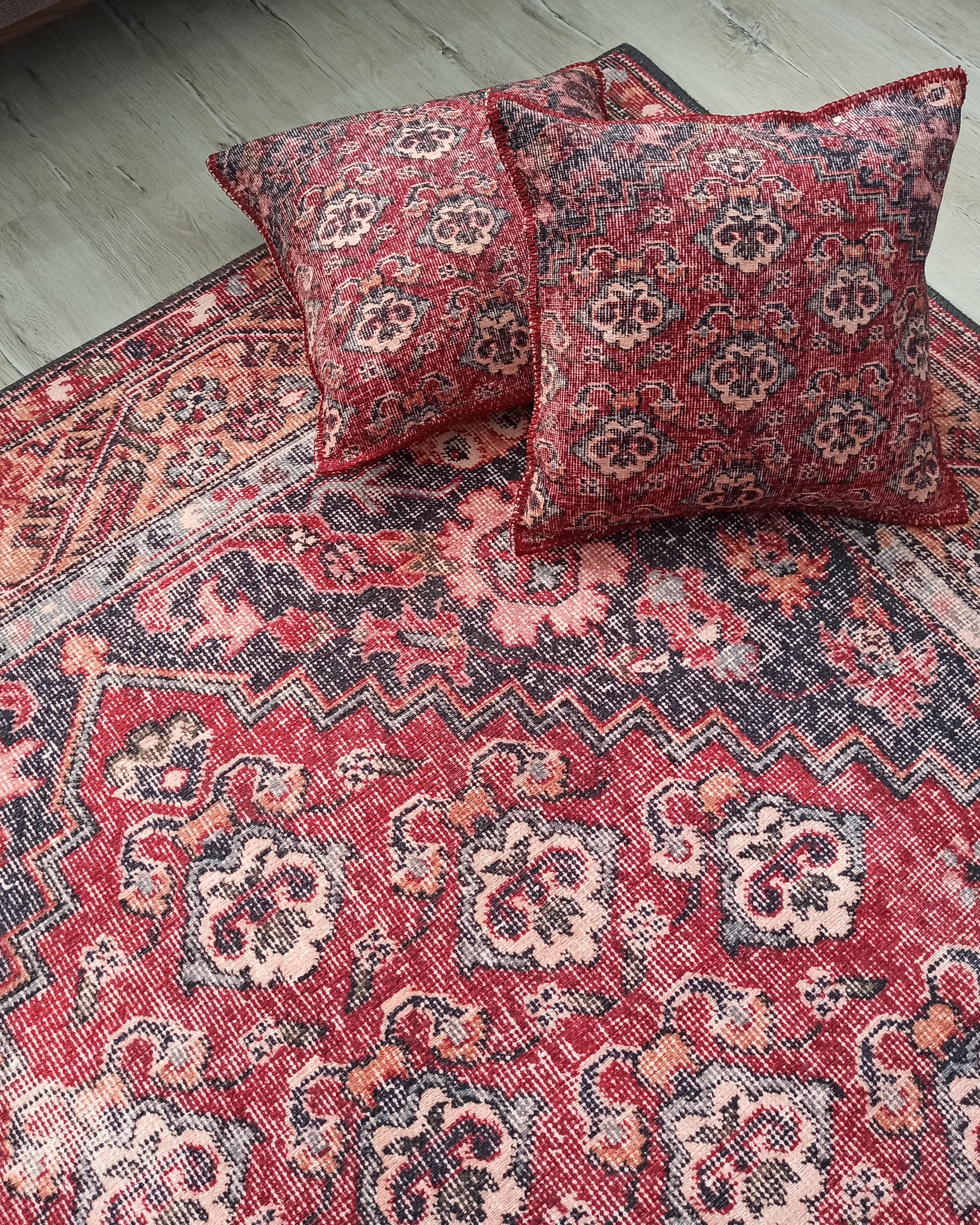 Nara Rug Turkish Red Orange Gray Rug