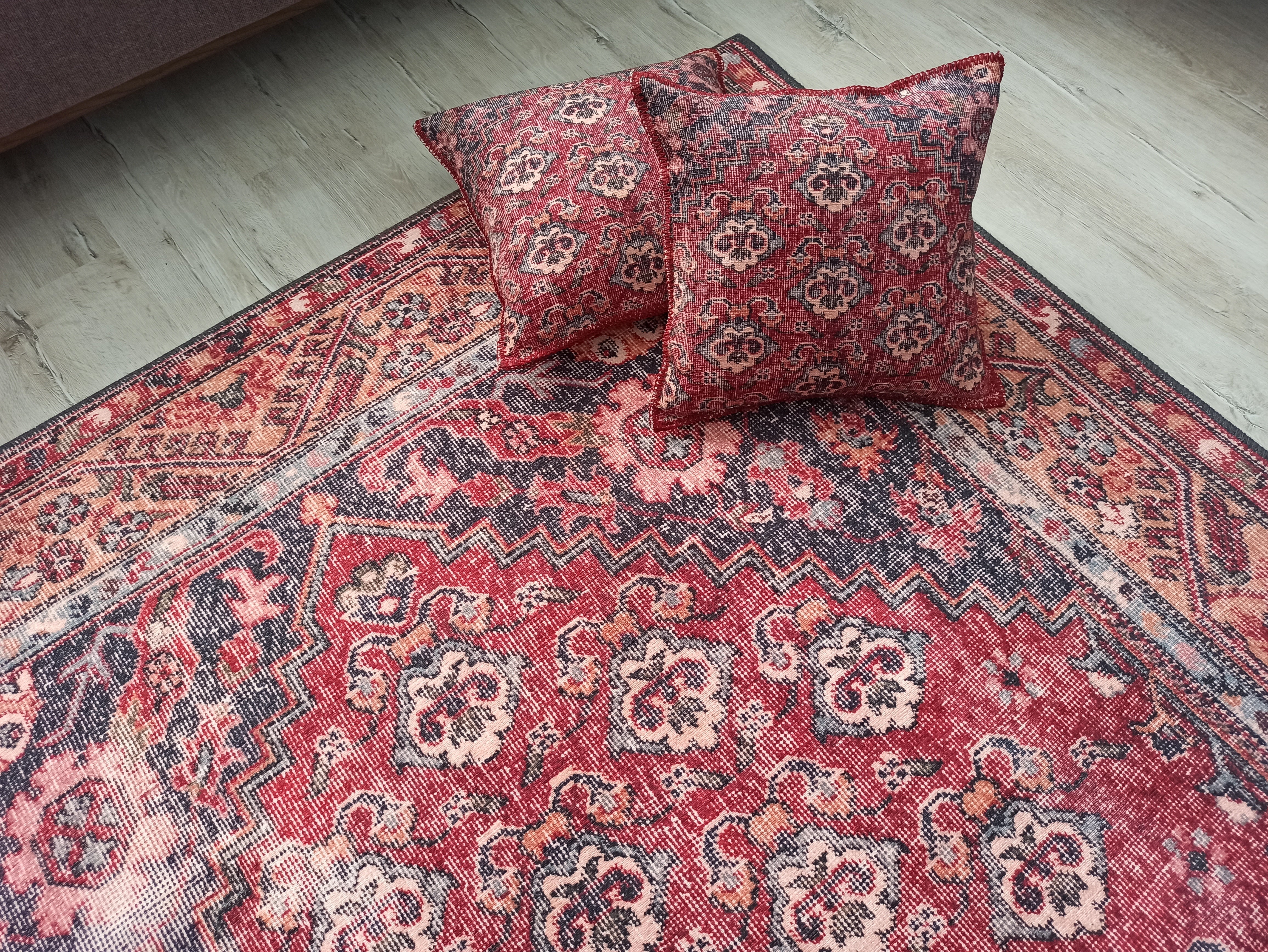 Nara Rug Turkish Red Orange Gray Rug