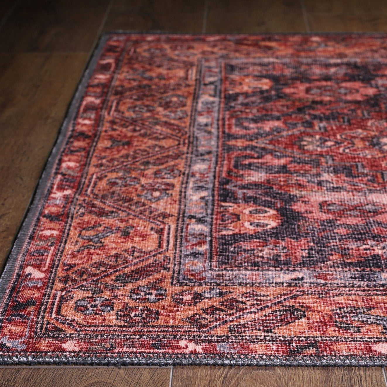 Nara Rug Turkish Red Orange Gray Rug