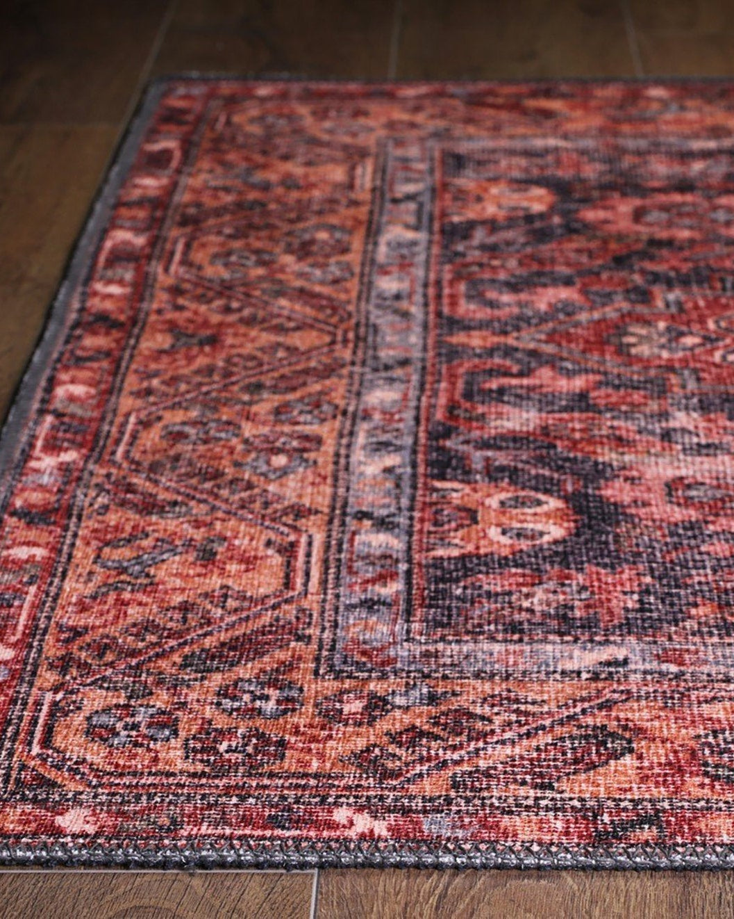 Nara Rug Turkish Red Orange Gray Rug