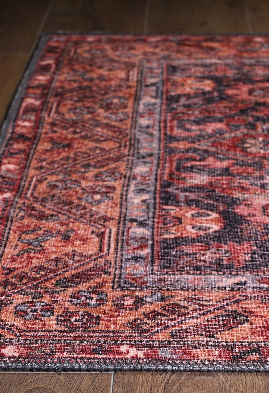 Nara Rug Turkish Red Orange Gray Rug