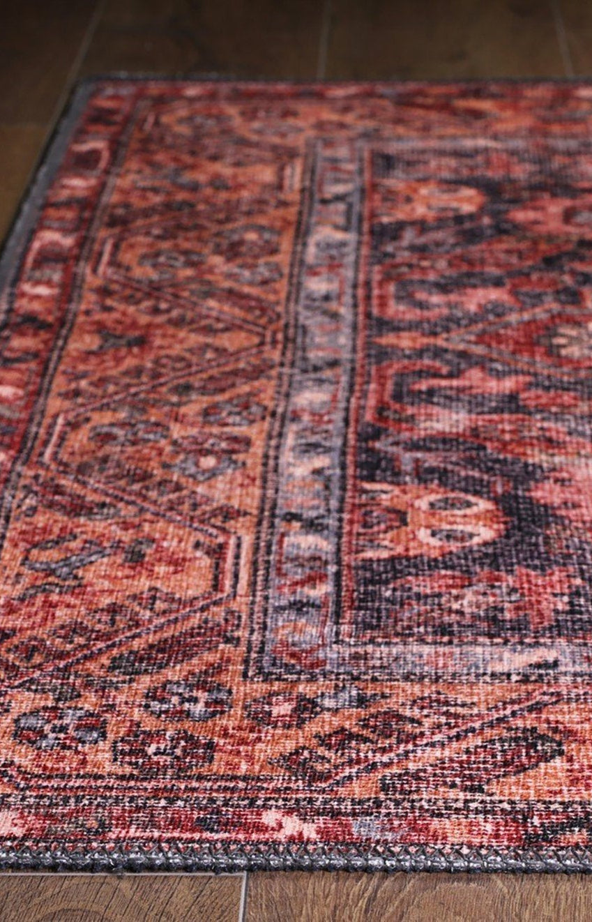 Nara Rug Turkish Red Orange Gray Rug