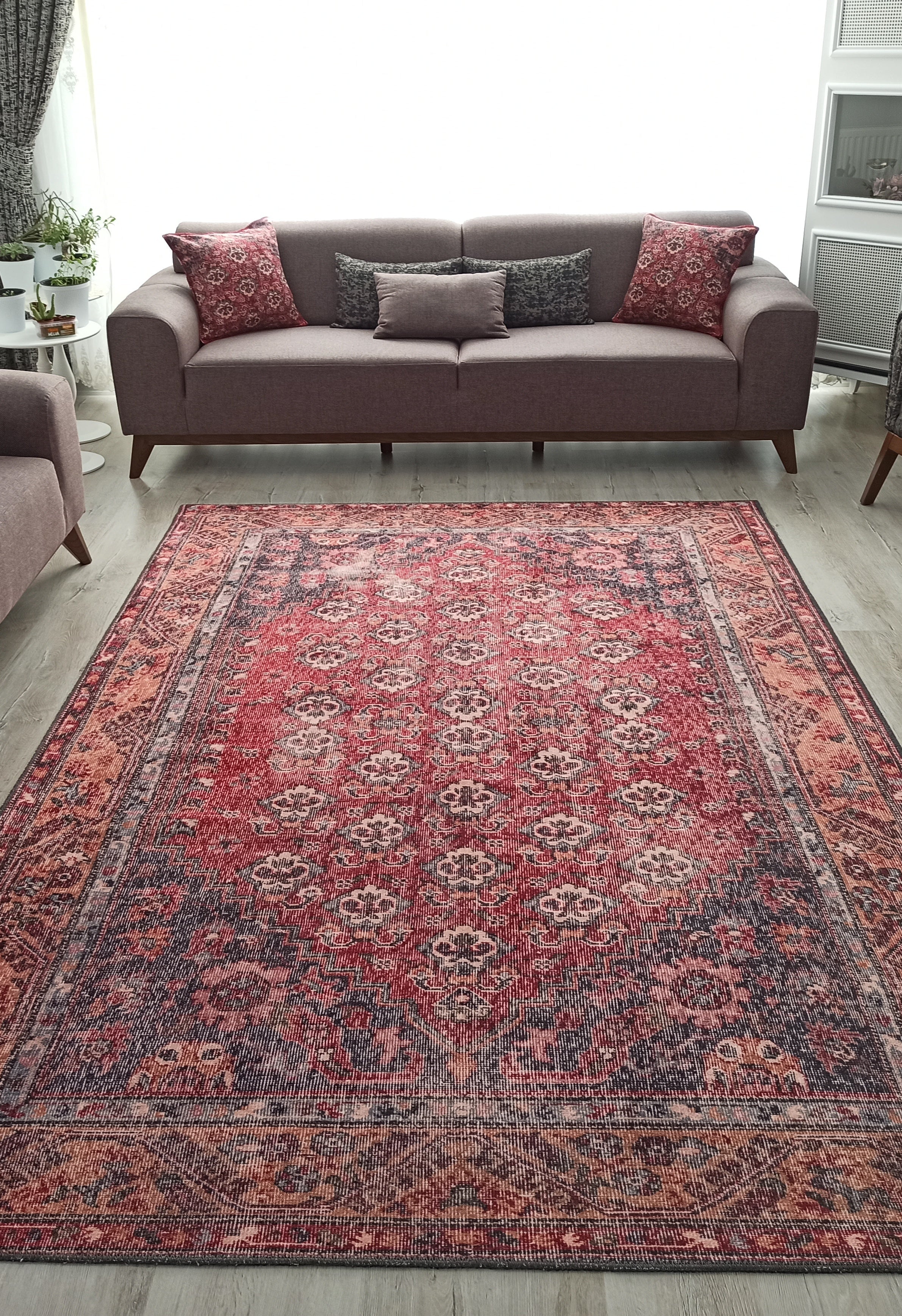 Nara Rug Turkish Red Orange Gray Rug