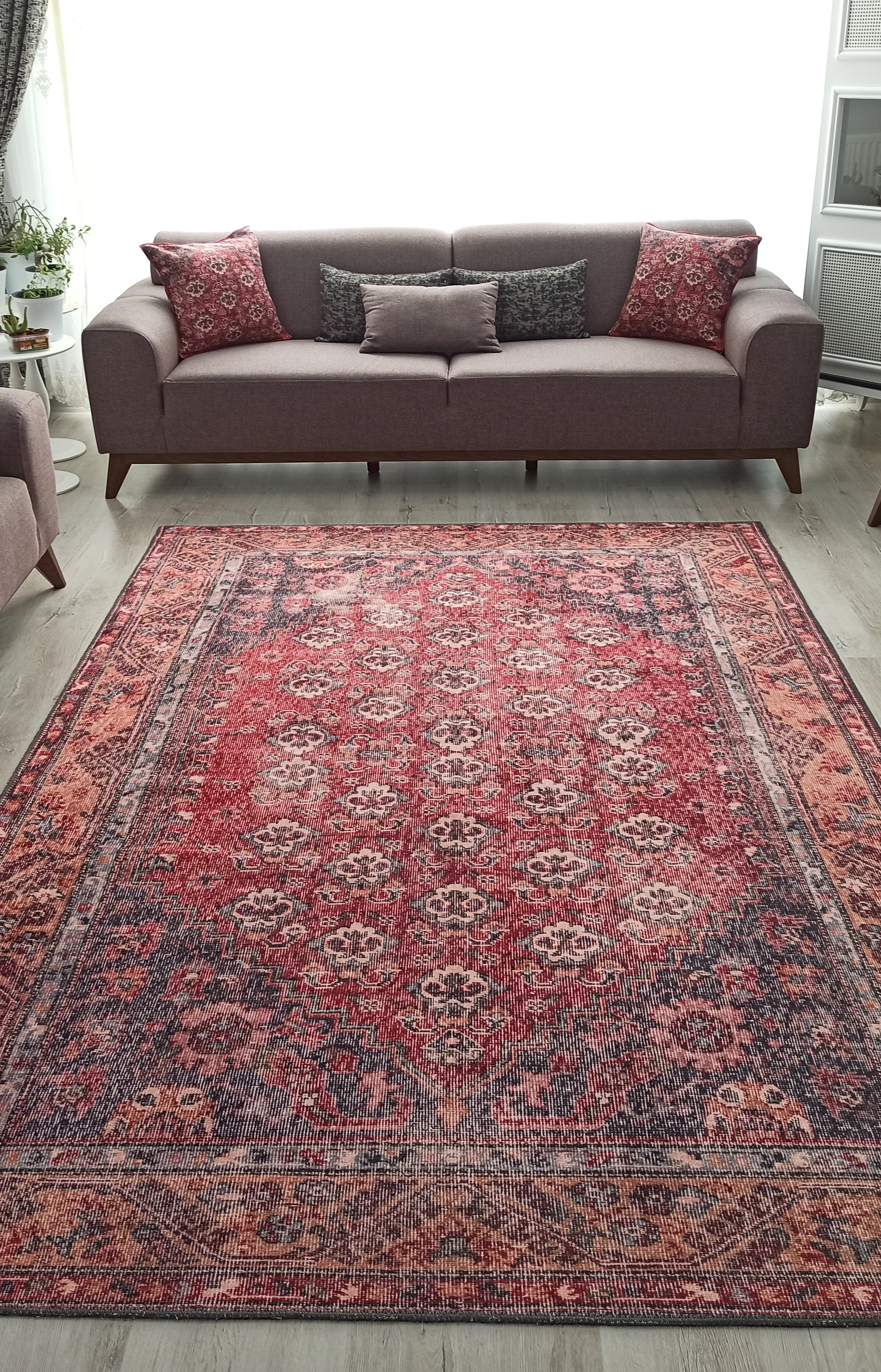 Nara Rug Turkish Red Orange Gray Rug