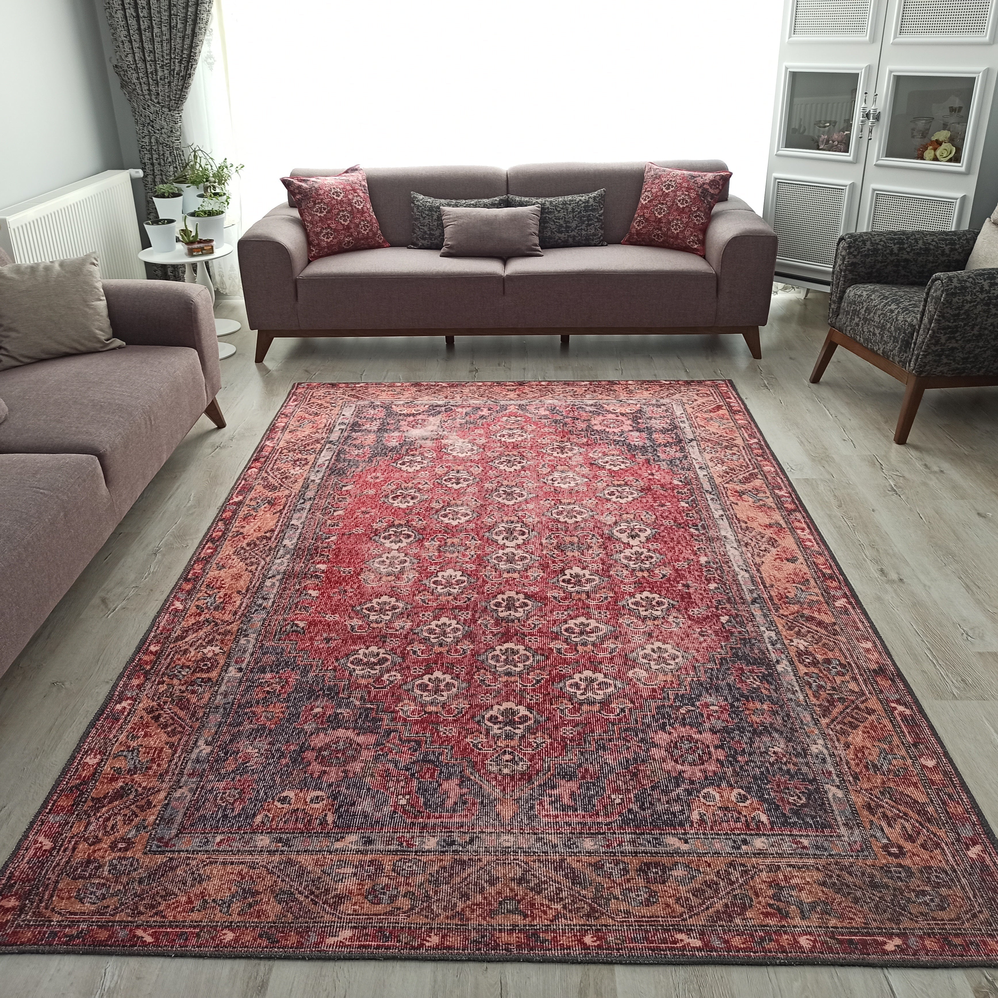 Nara Rug Turkish Red Orange Gray Rug