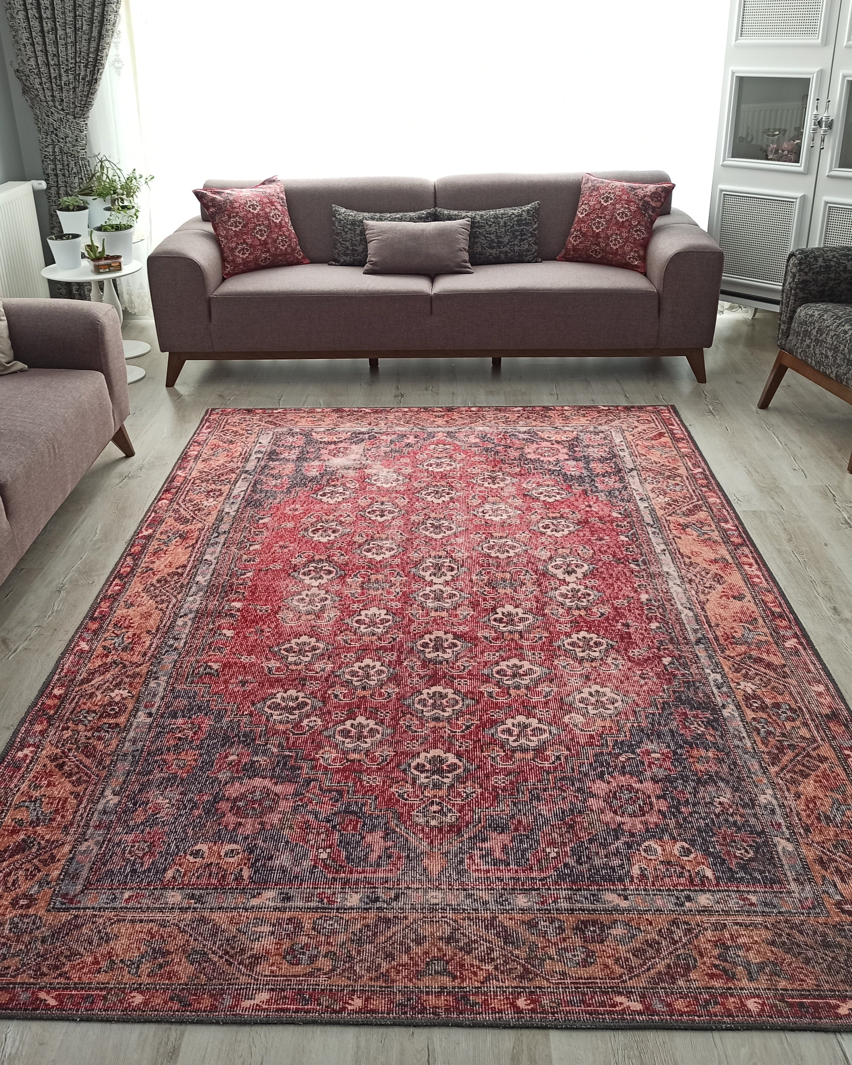 Nara Rug Turkish Red Orange Gray Rug