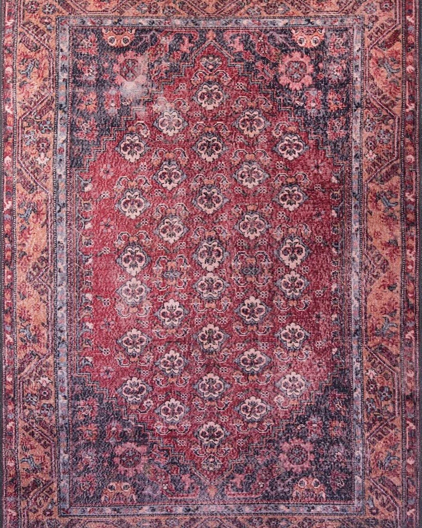 Nara Rug Turkish Red Orange Gray Rug