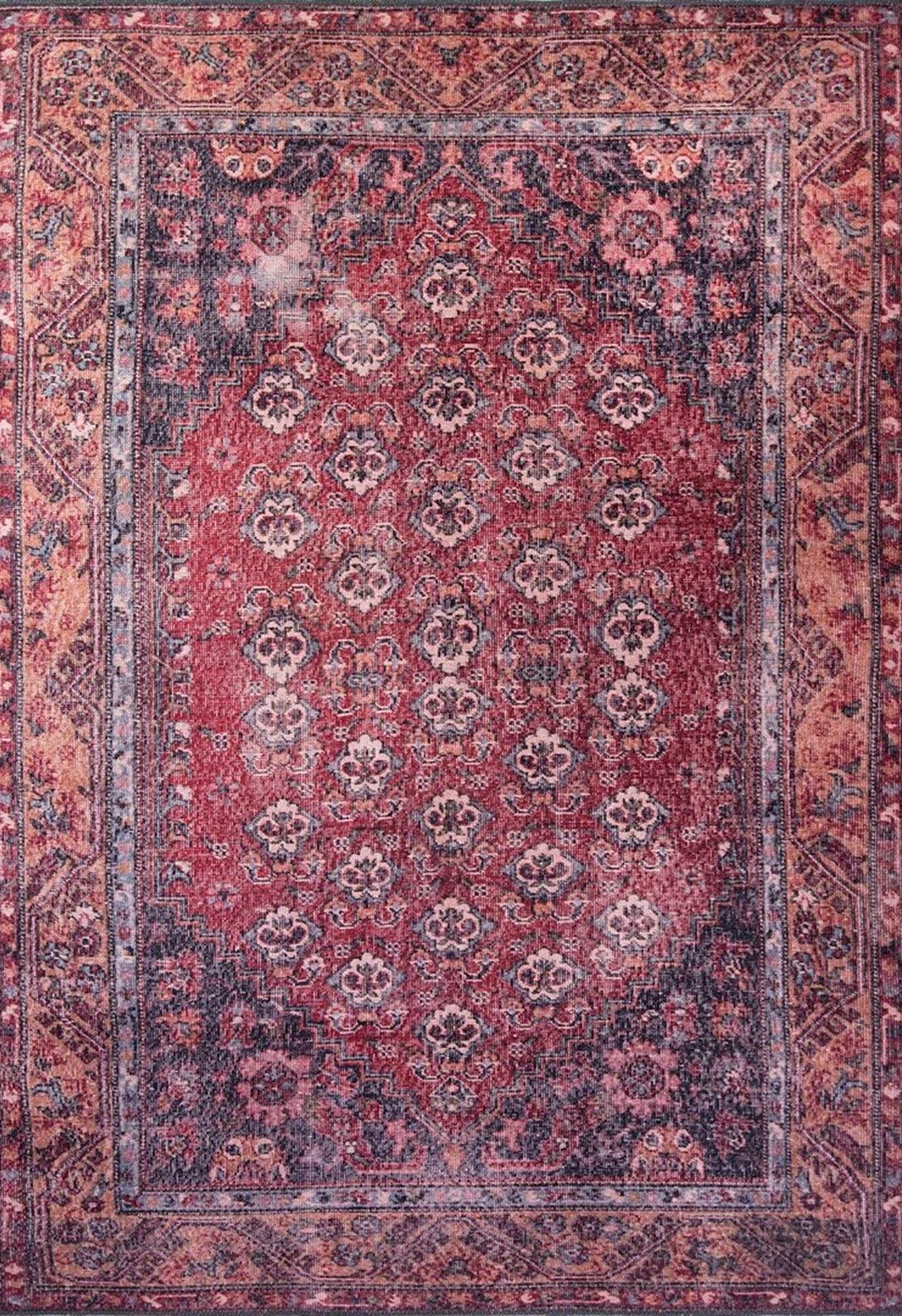 Nara Rug Turkish Red Orange Gray Rug