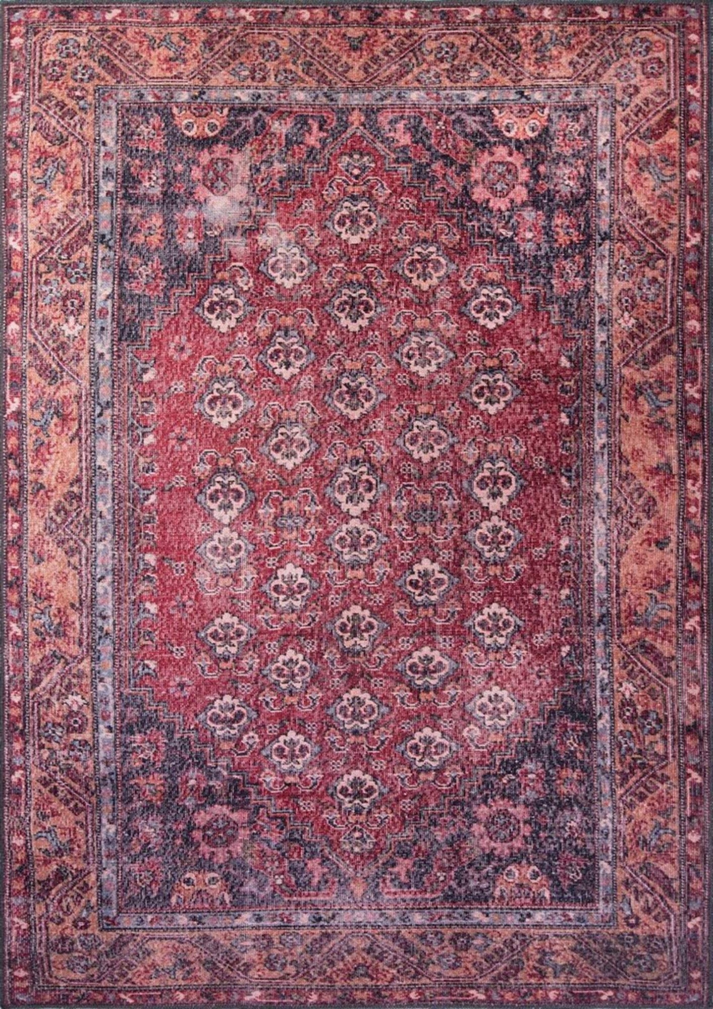 Nara Rug Turkish Red Orange Gray Rug