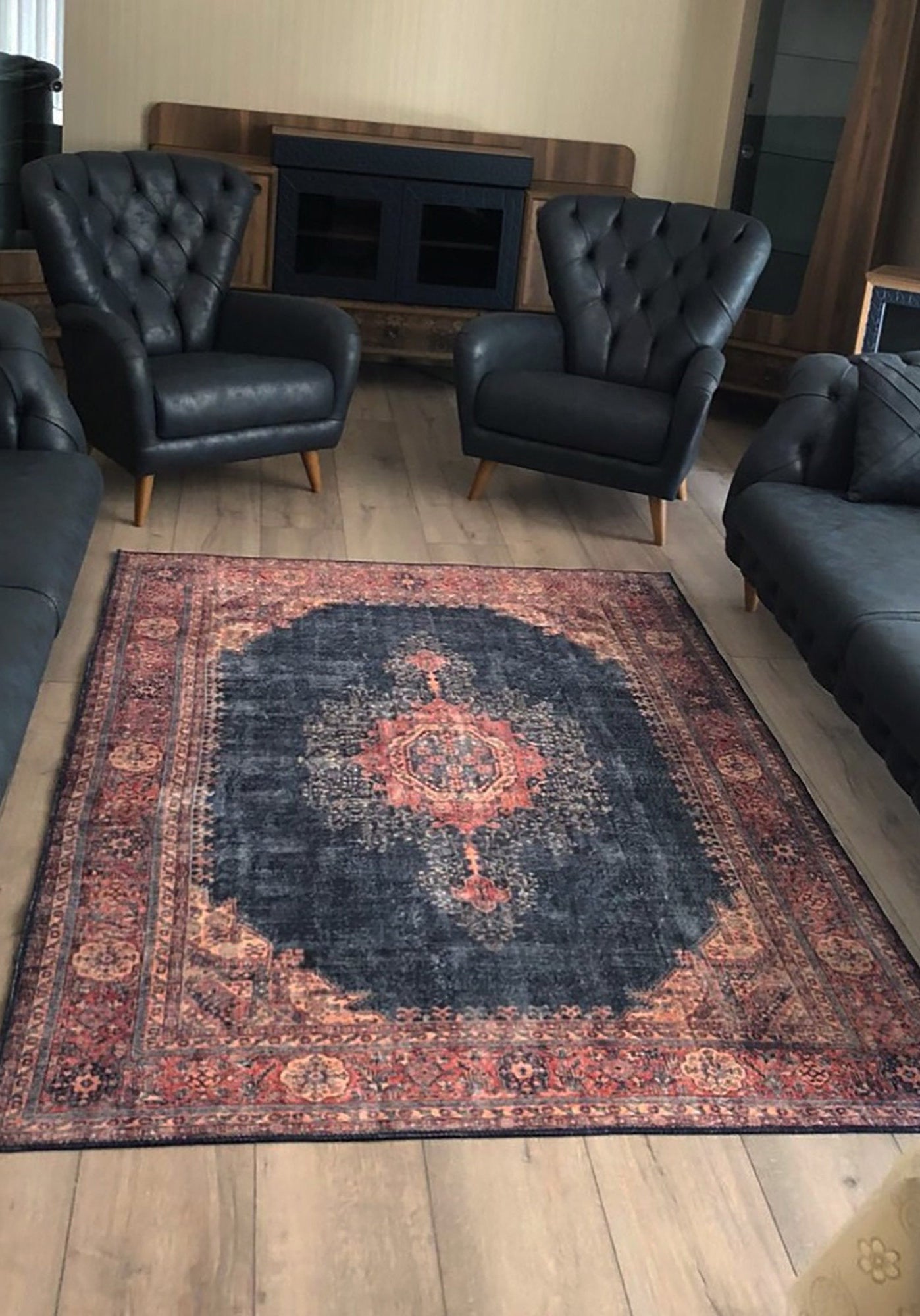 Nargan Rug Persian Navy Blue Red Rug