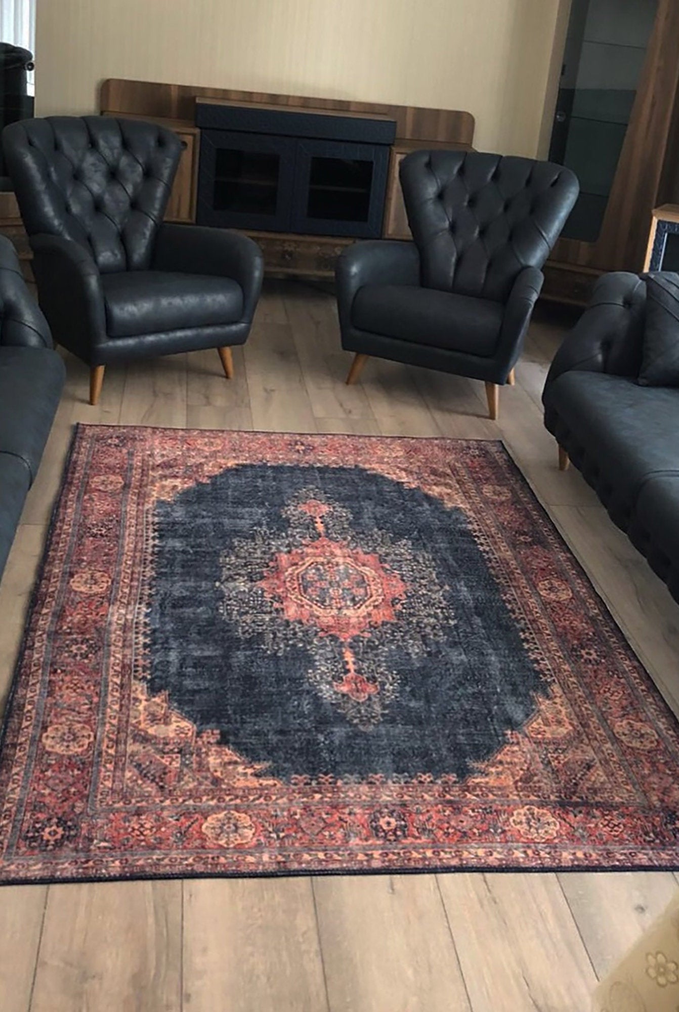 Nargan Rug Persian Navy Blue Red Rug