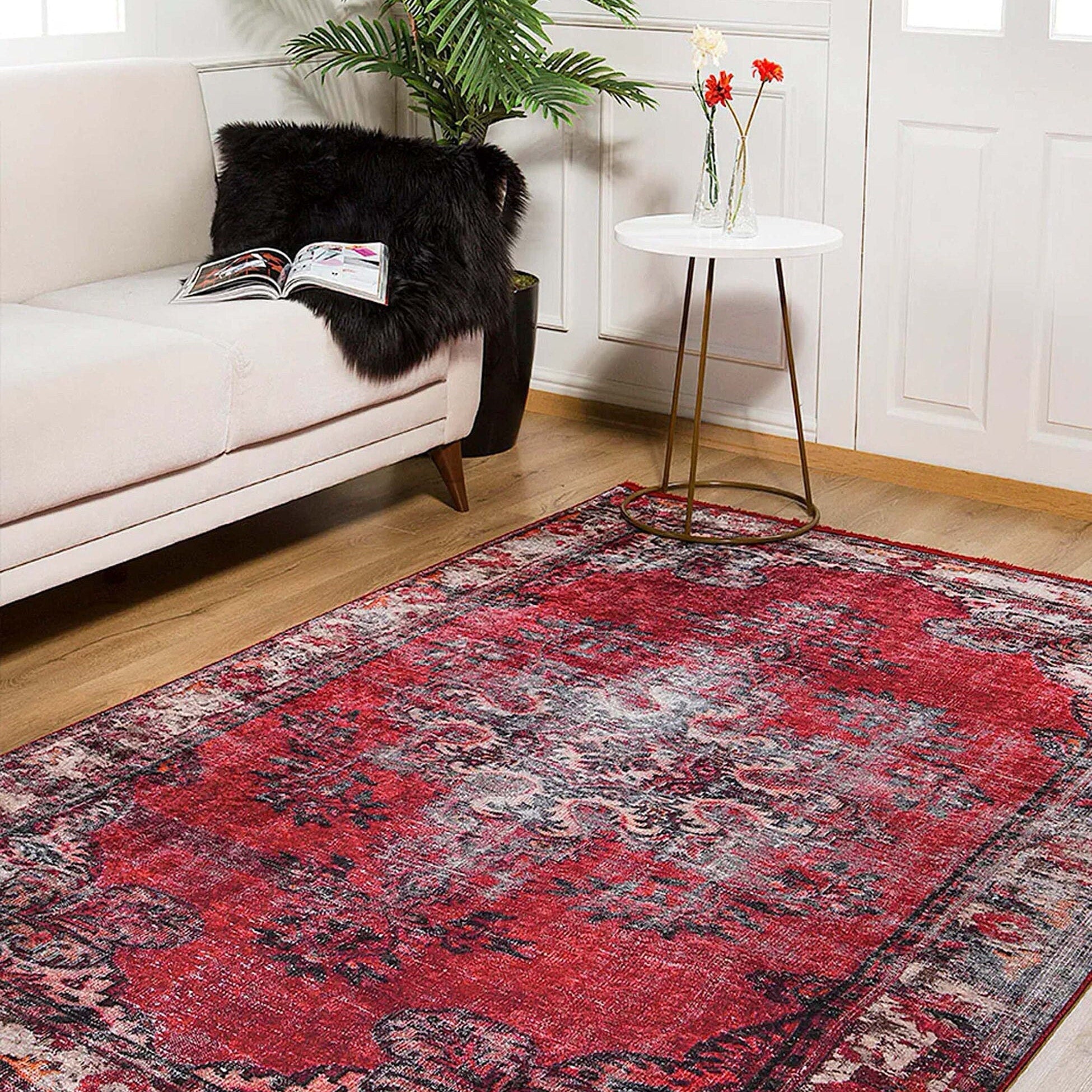 Nasma Turkish Distressed Red Rug