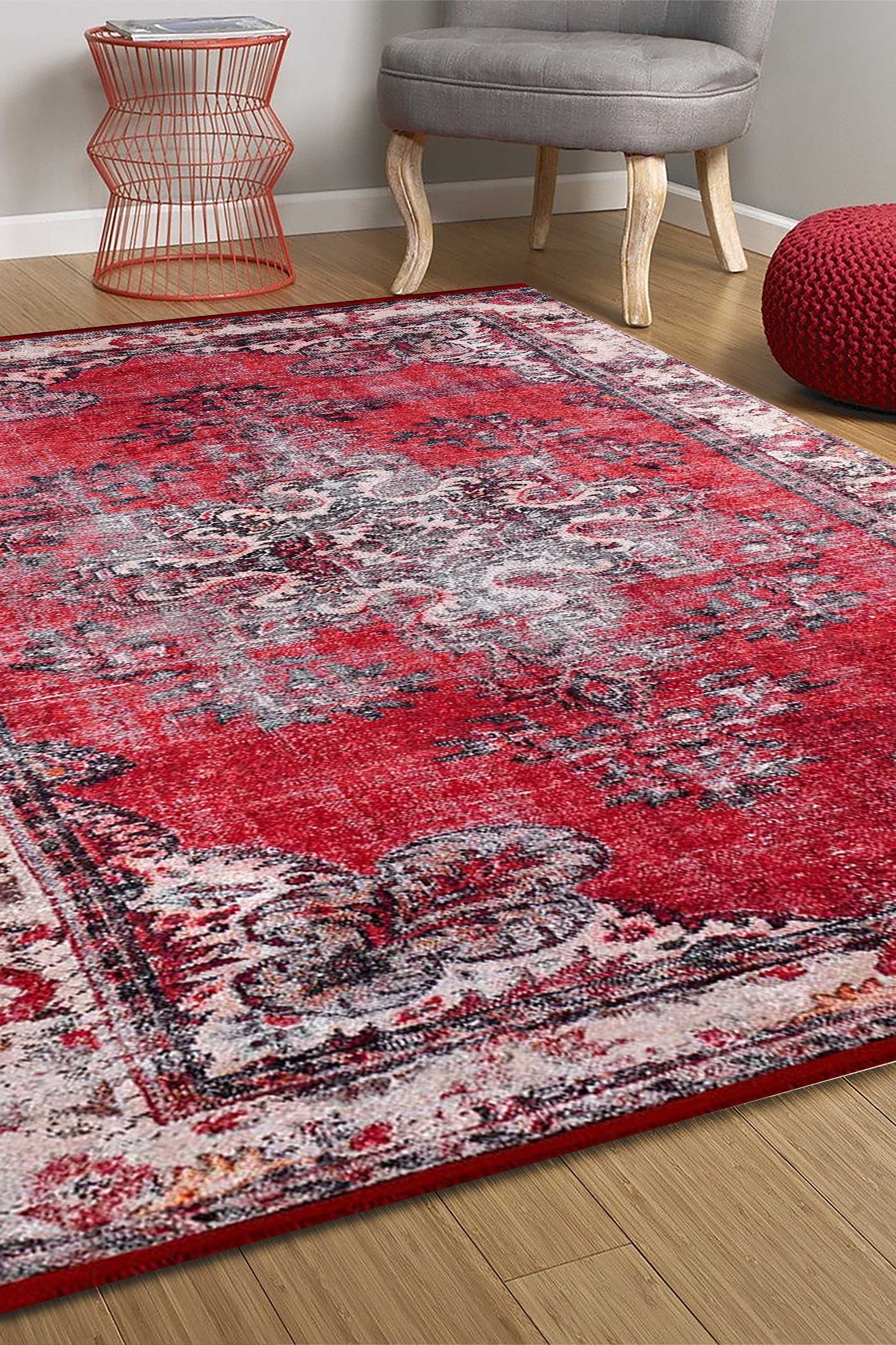 Nasma Turkish Distressed Red Rug