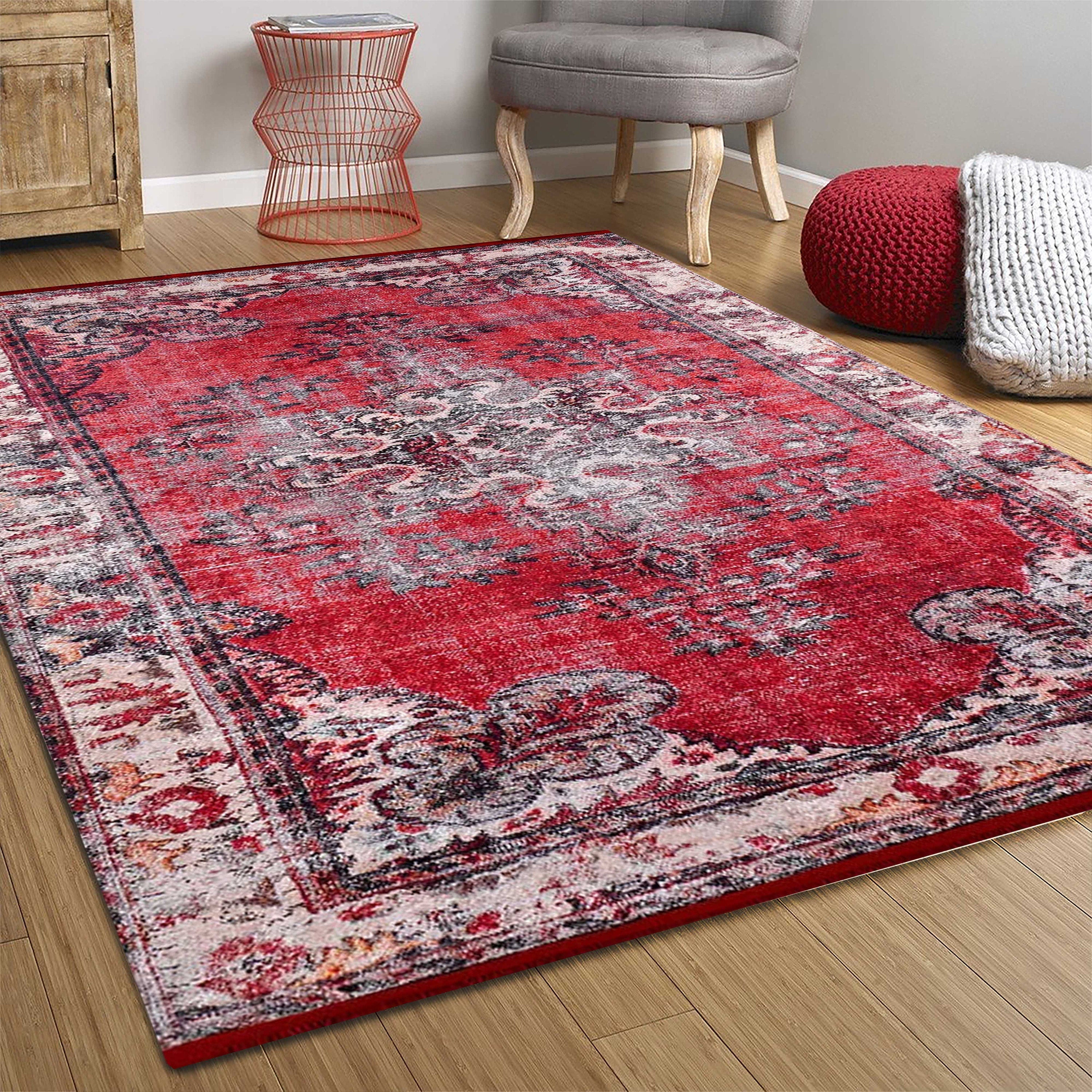 Nasma Turkish Distressed Red Rug