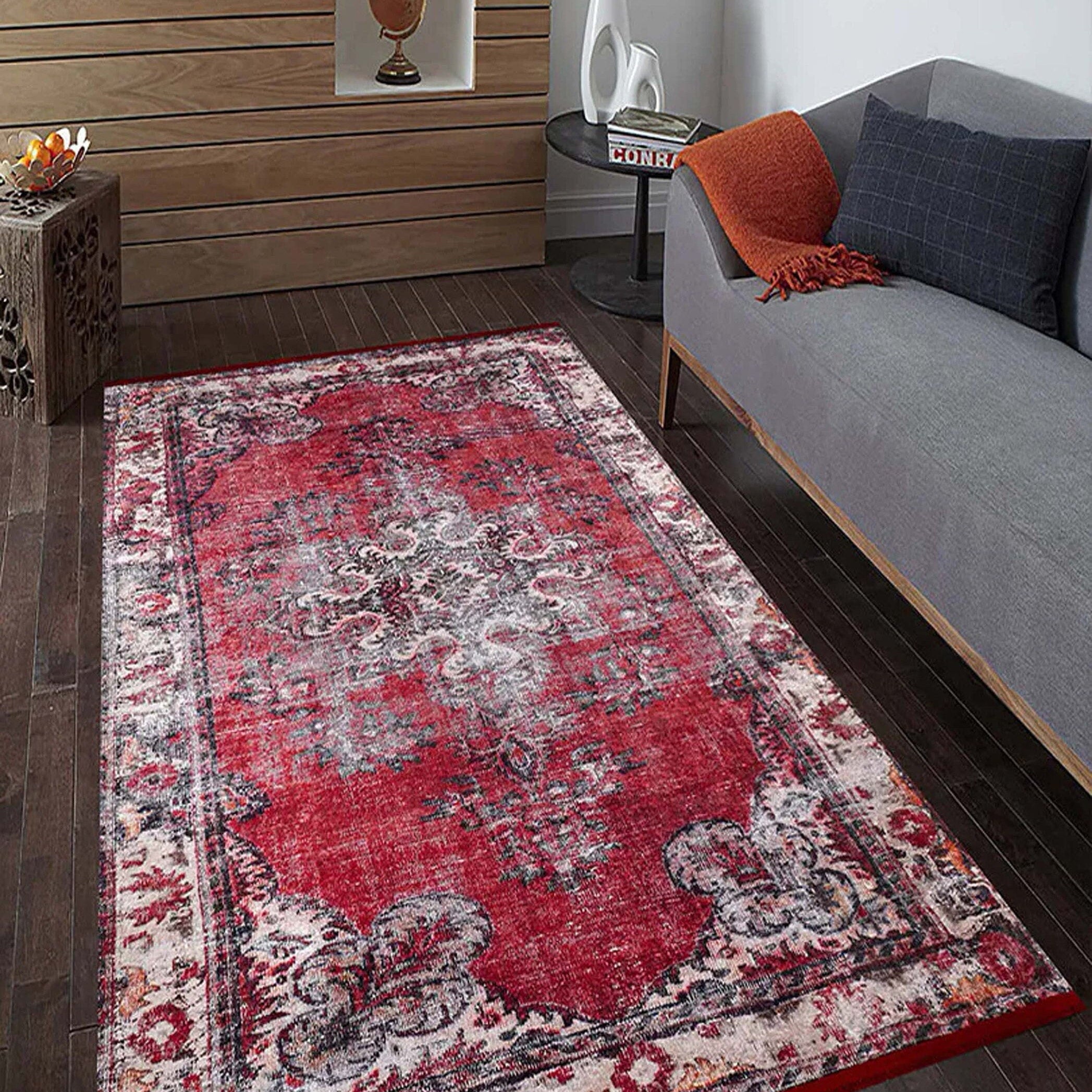 Nasma Turkish Distressed Red Rug